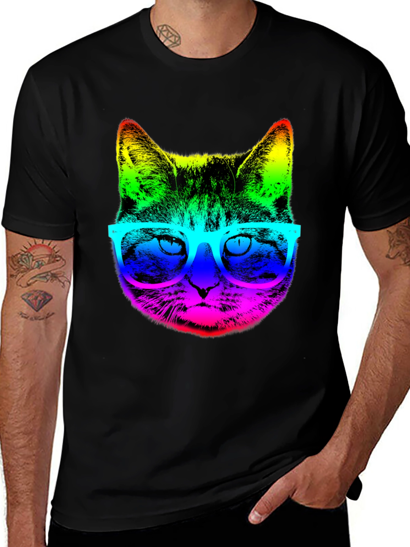 Variant 12 of Rainbow Cat with Glasses Graphic T-Shirt