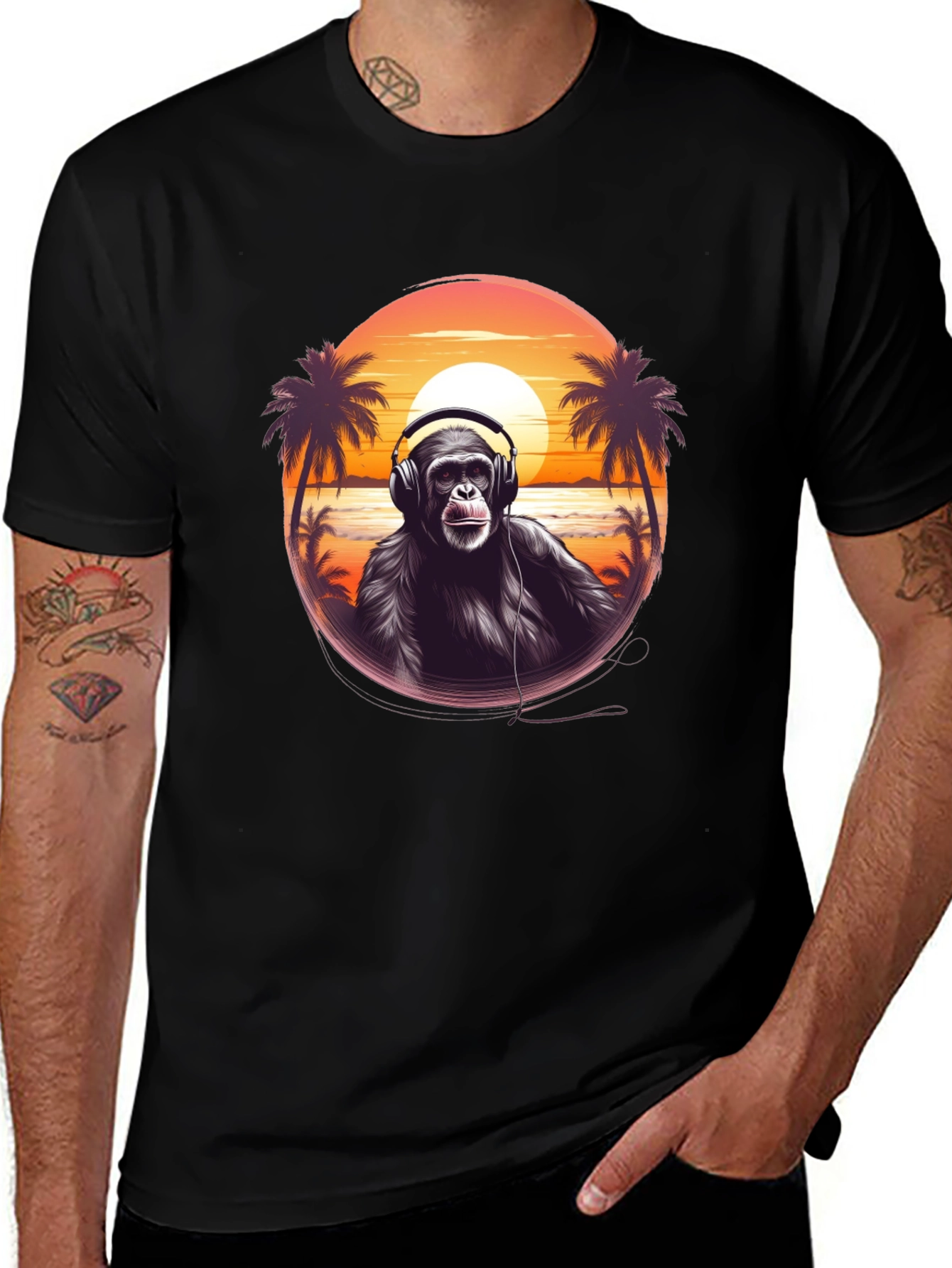 Variant 20 of DJ Chimp Black T-Shirt - Tropical Vibes