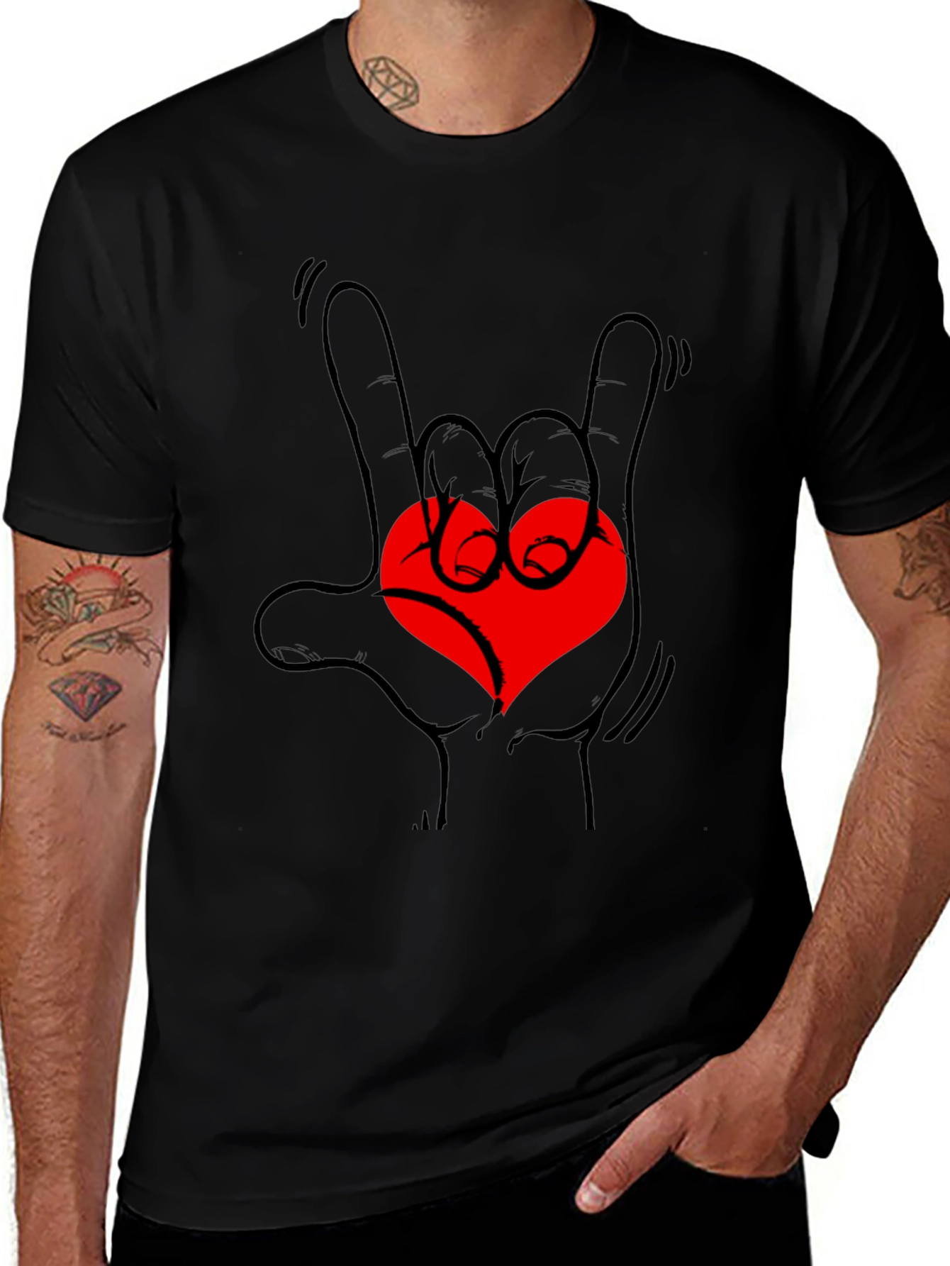 Variant 21 of Rock On Heart Graphic T-Shirt - Black