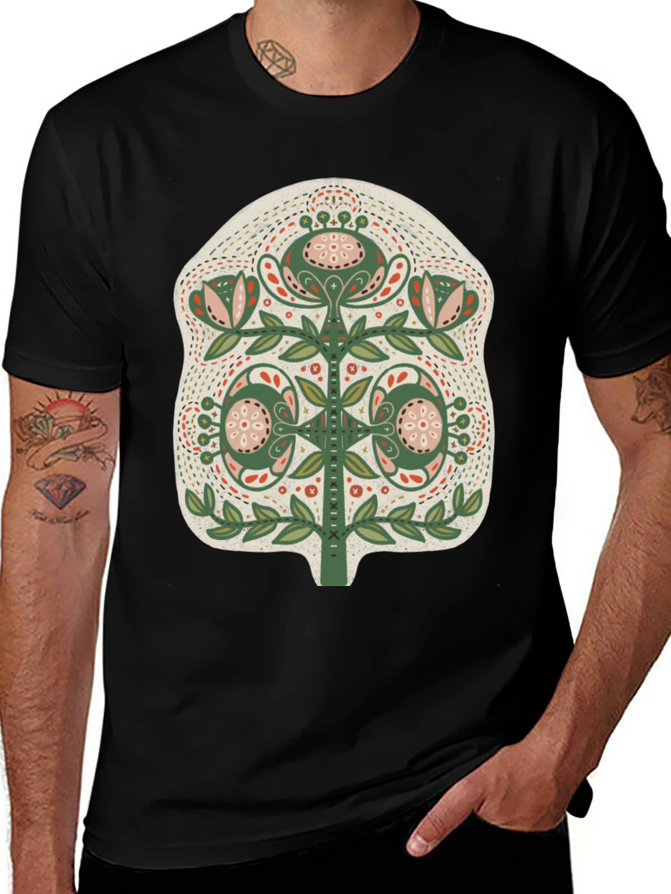Variant 29 of Folklore Floral Tree Graphic Tee - Black
