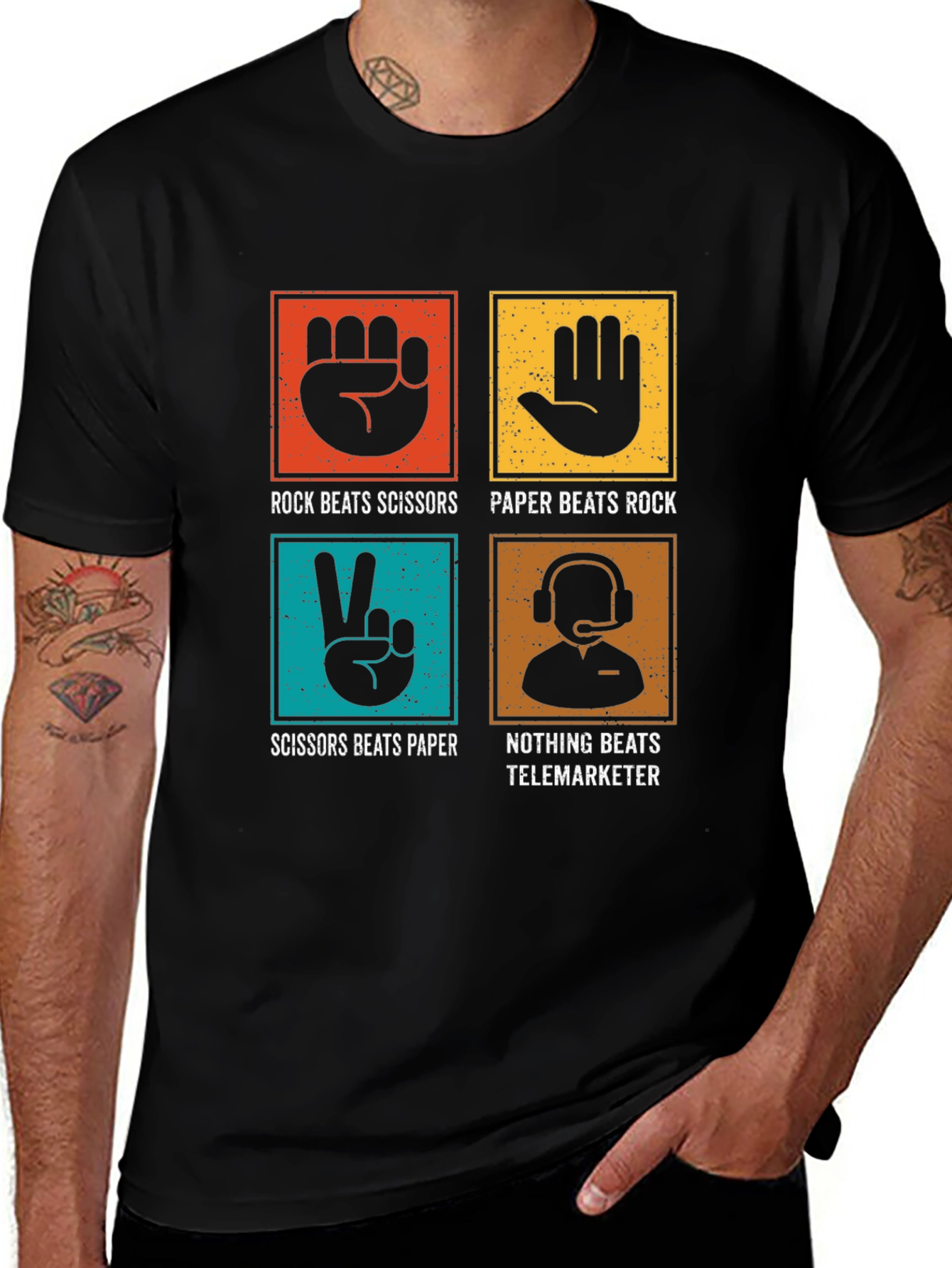 Variant 18 of Rock Paper Scissors Telemarketer Graphic Tee