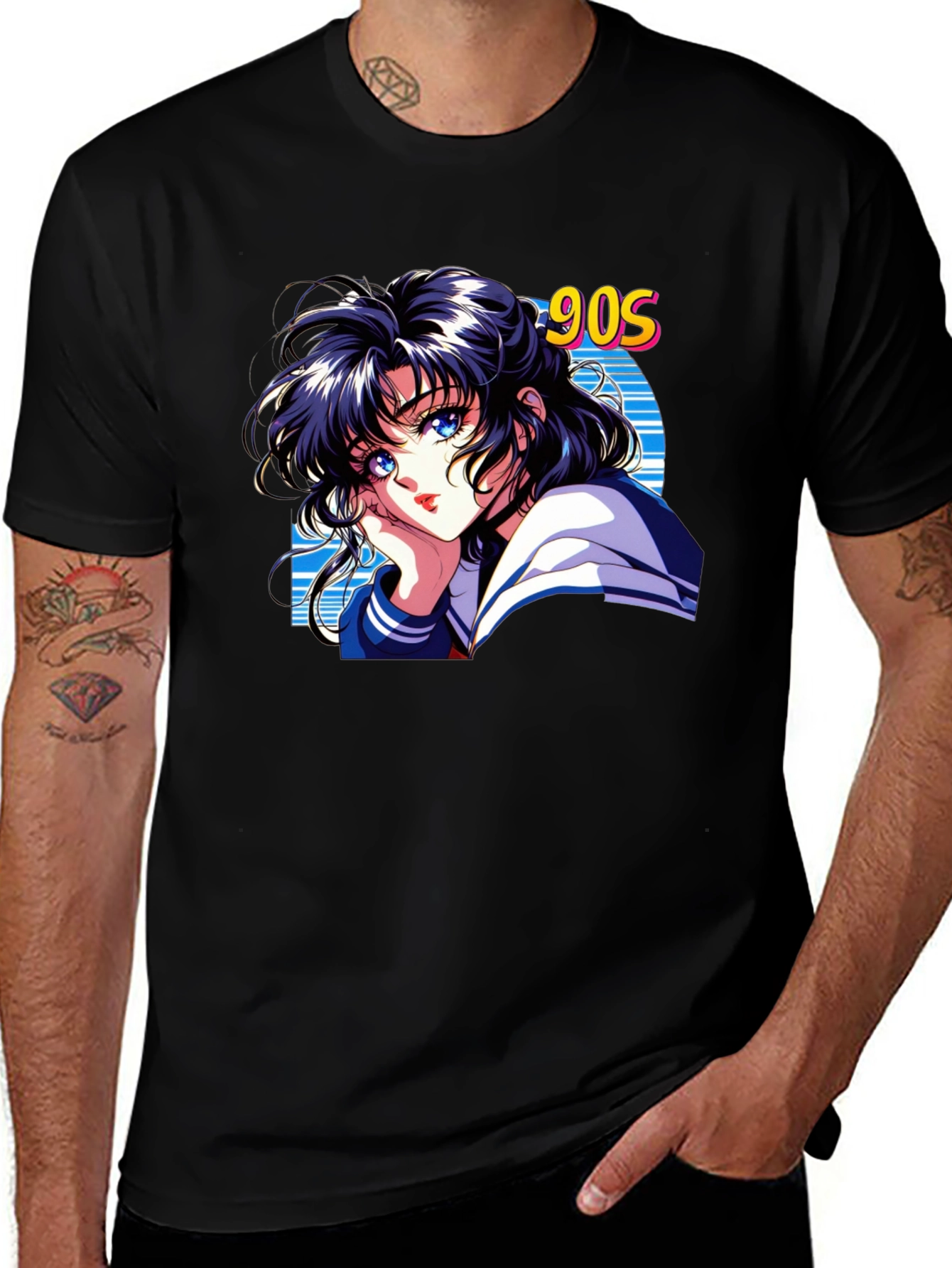 Anime 90s Girl Black T-Shirt