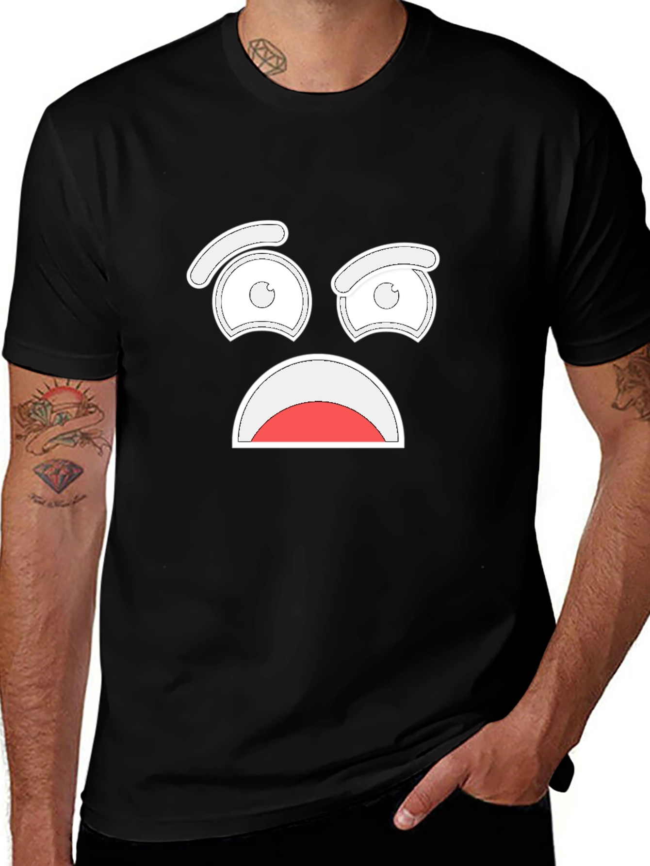 Variant 5 of Sad Face Graphic Tee - Black Cotton T-Shirt