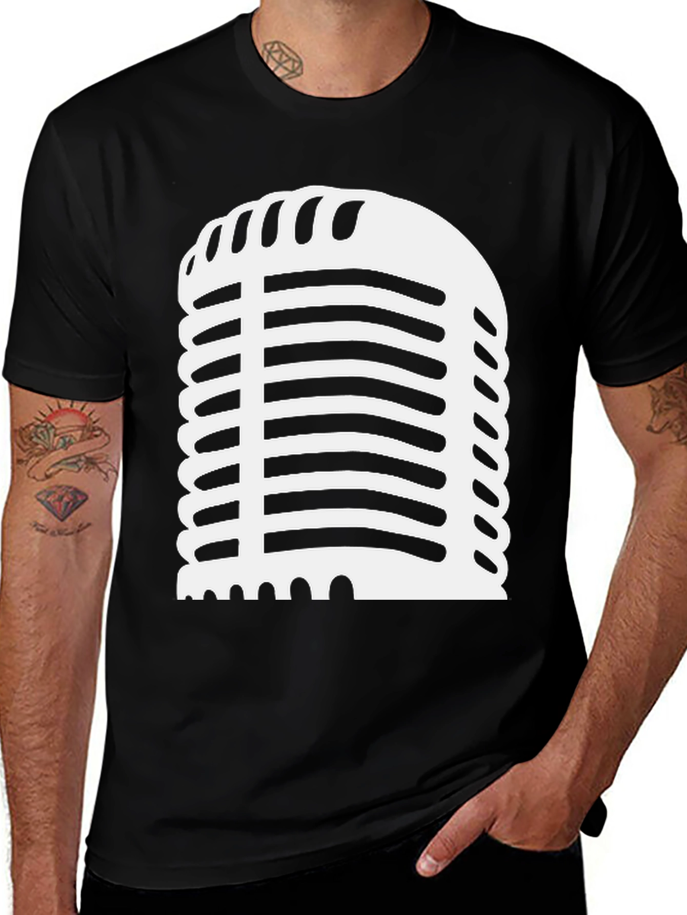 Variant 7 of Retro Microphone Graphic Tee - Black Cotton