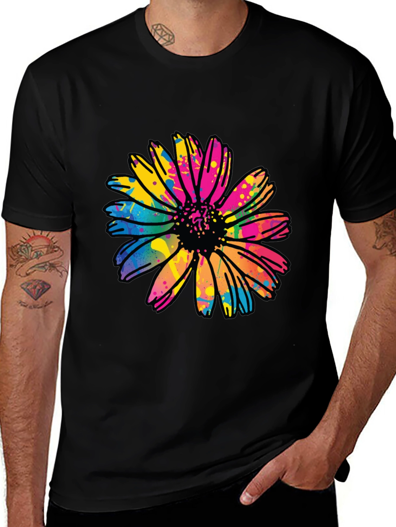Variant 11 of Vibrant Flower Graphic Black T-Shirt