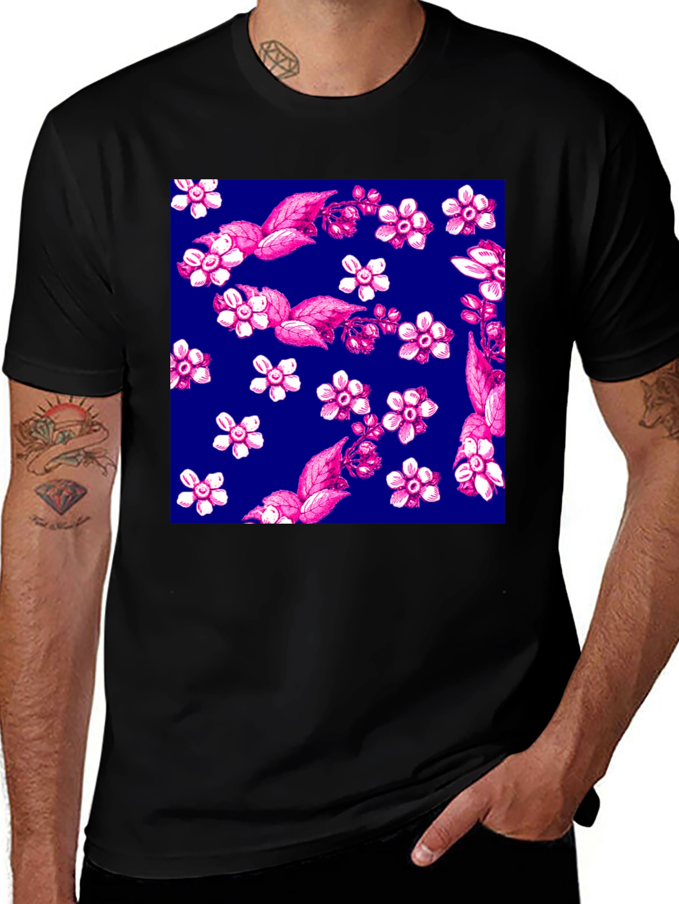 Floral Print Black T-Shirt