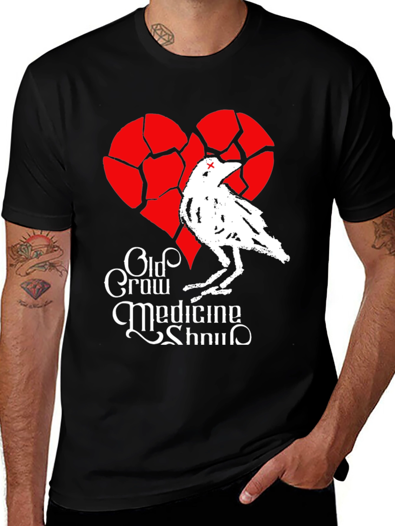 Old Crow Medicine Show T-Shirt - Black Crow & Broken Heart Design