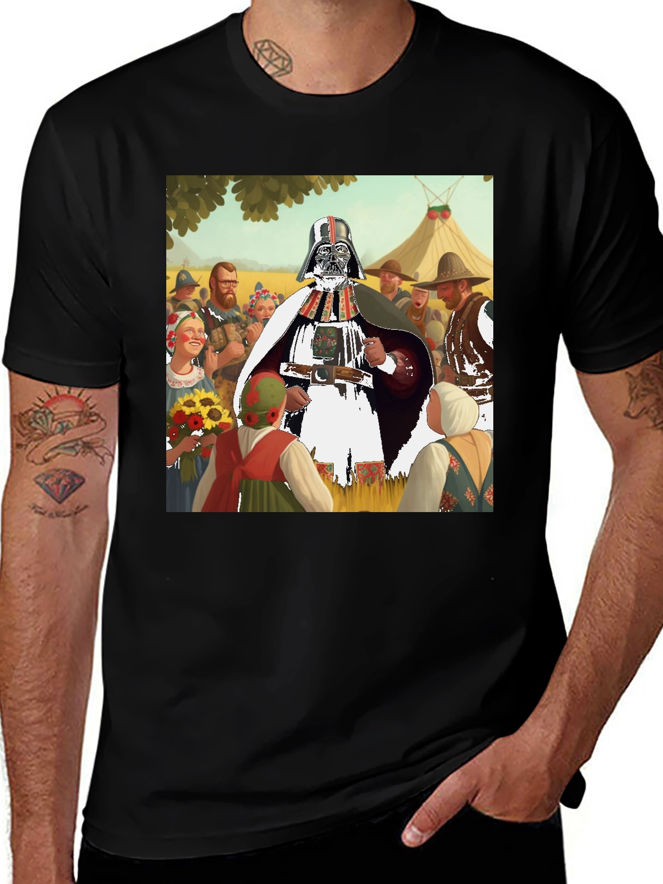 Variant 19 of Darth Vader in Traditional Folk Art Black T-Shirt