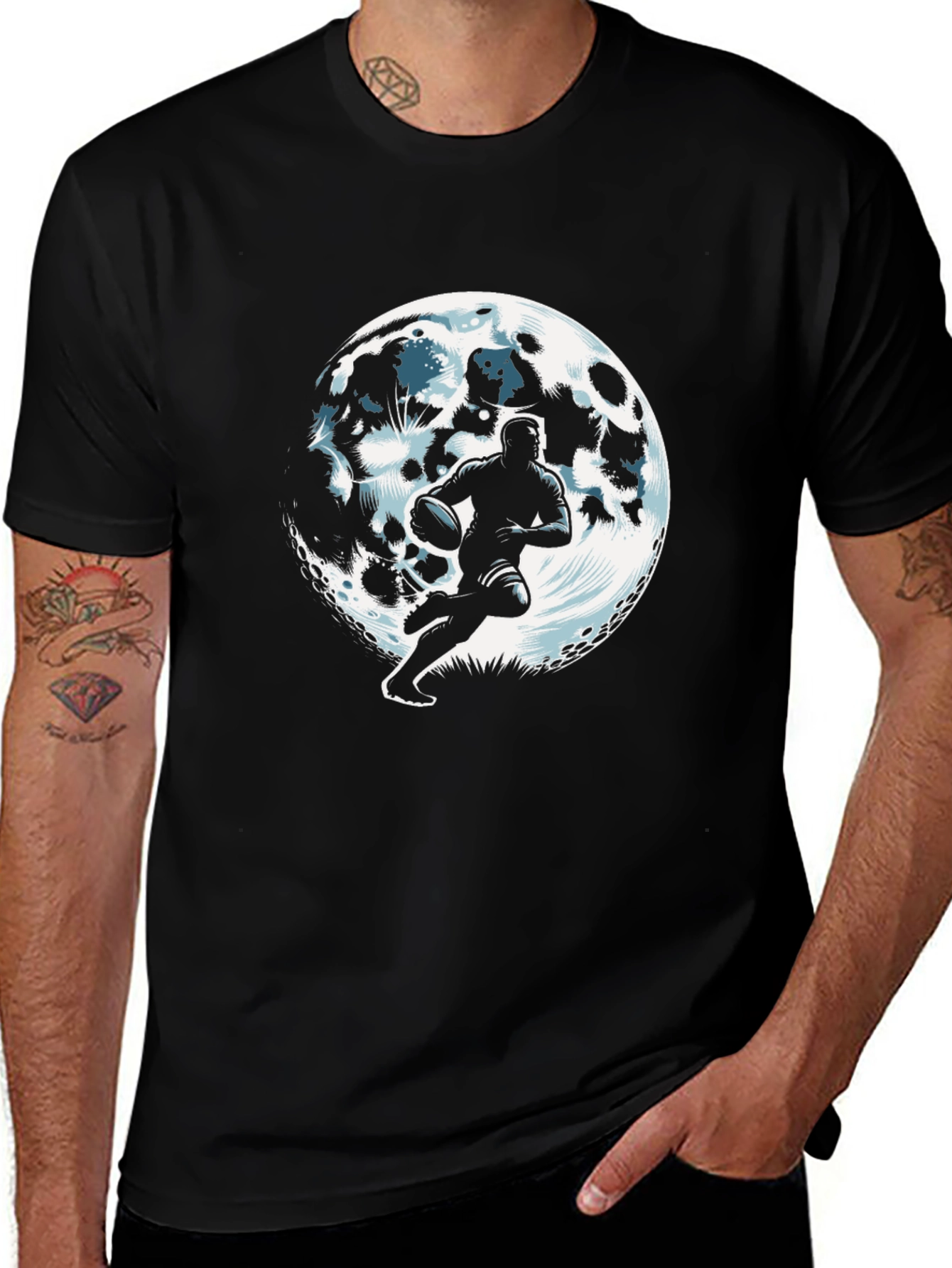 Variant 27 of Rugby Player Moon Graphic Black T-Shirt
