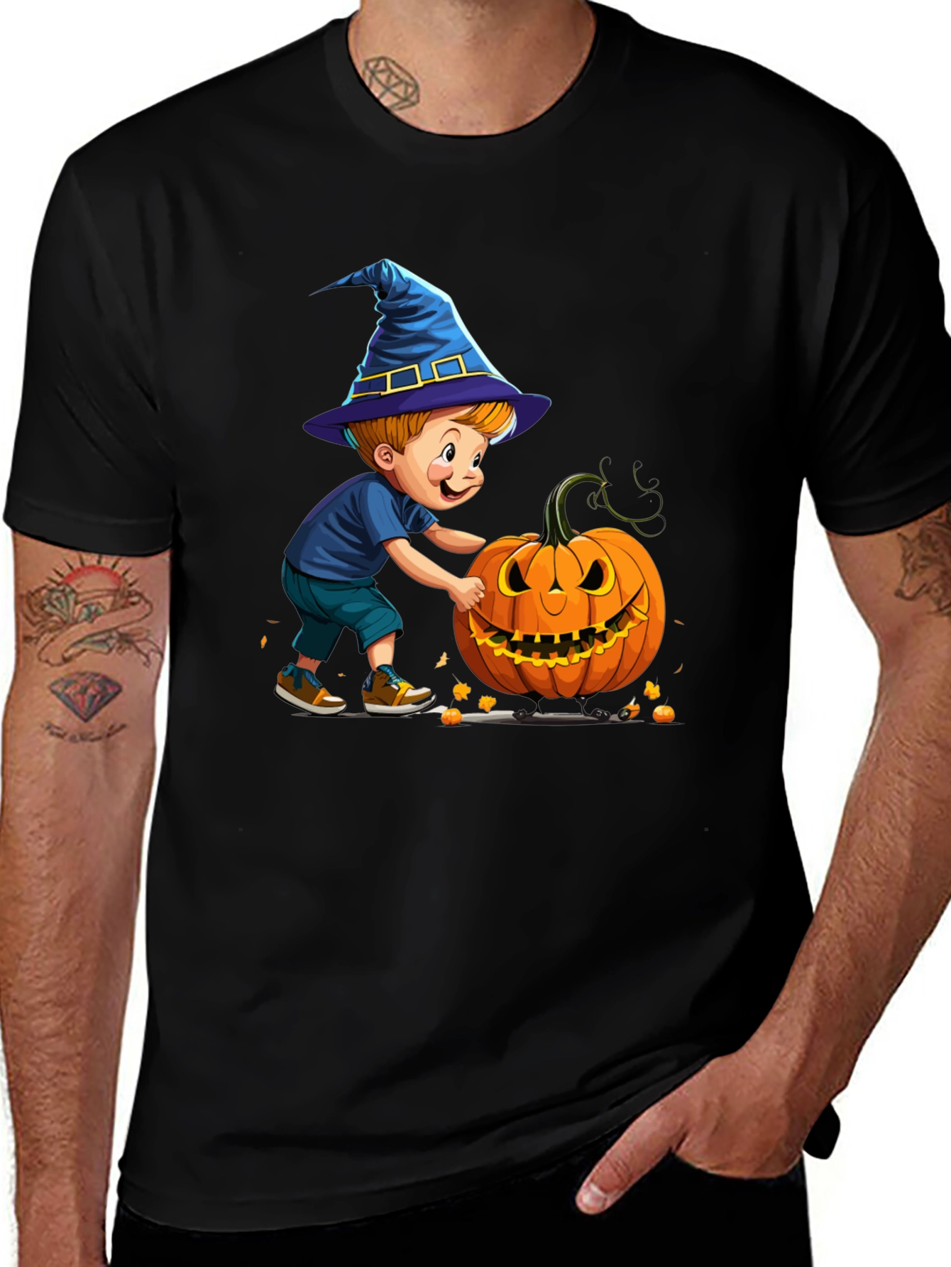 Halloween Kid's Graphic Tee - Witch Hat, Pumpkin