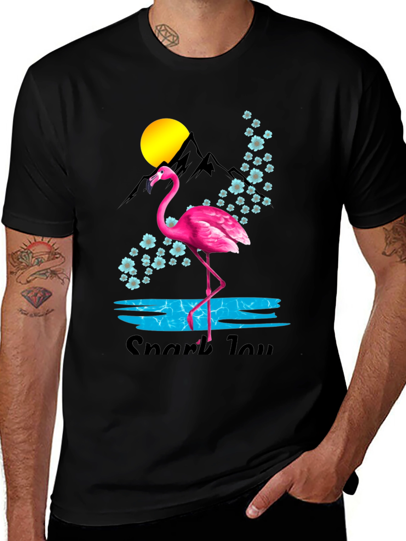 Variant 14 of Flamingo Graphic Tee - Black Cotton Blend