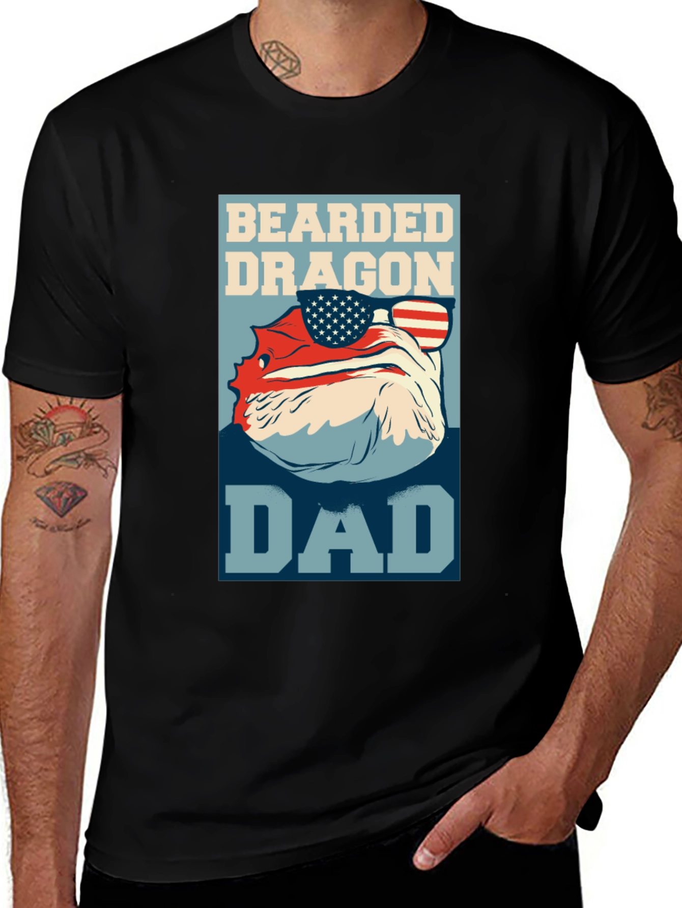Bearded Dragon Dad T-Shirt - American Flag Sunglasses