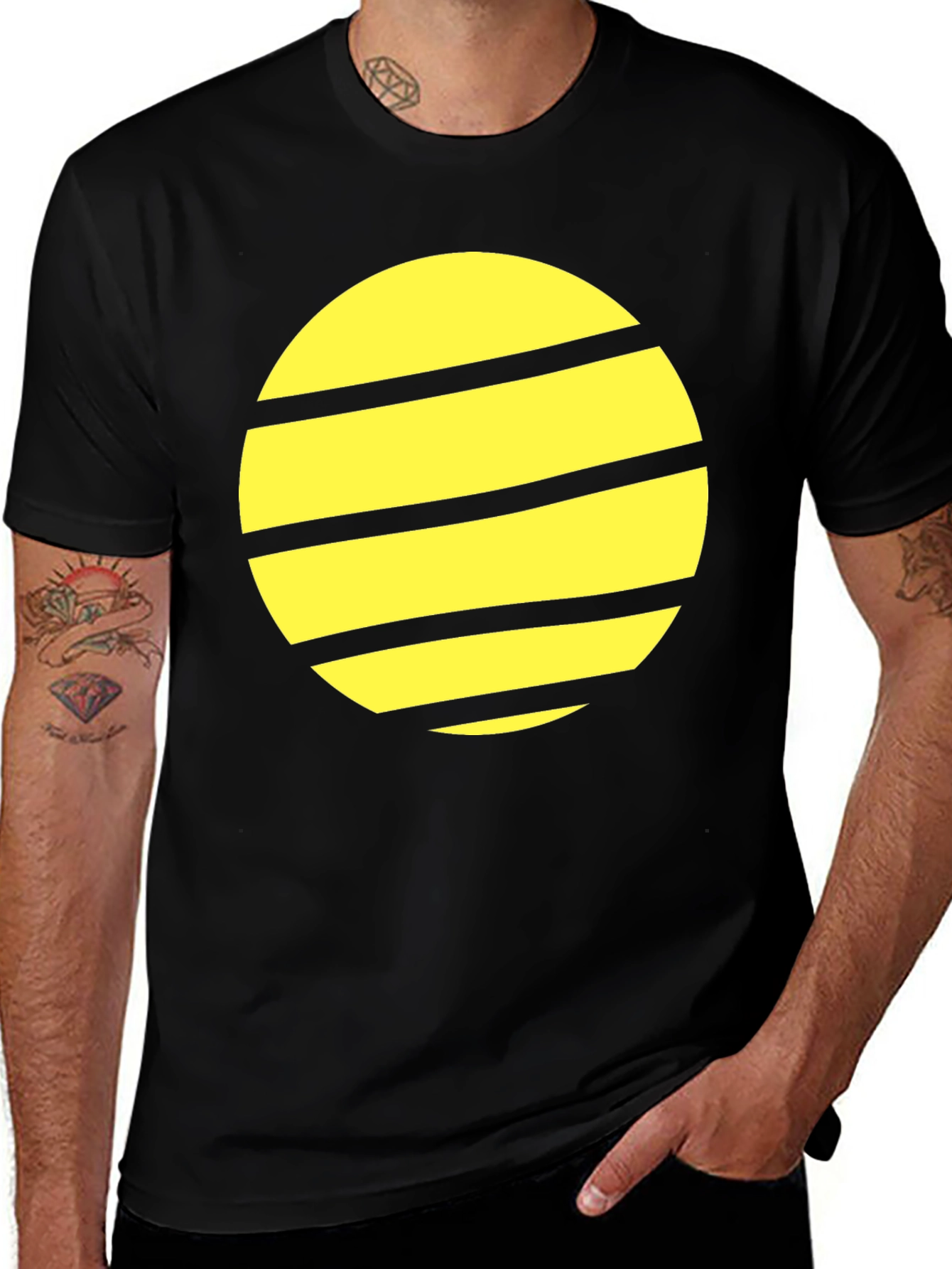 Variant 16 of Striped Planet Graphic Tee - Black