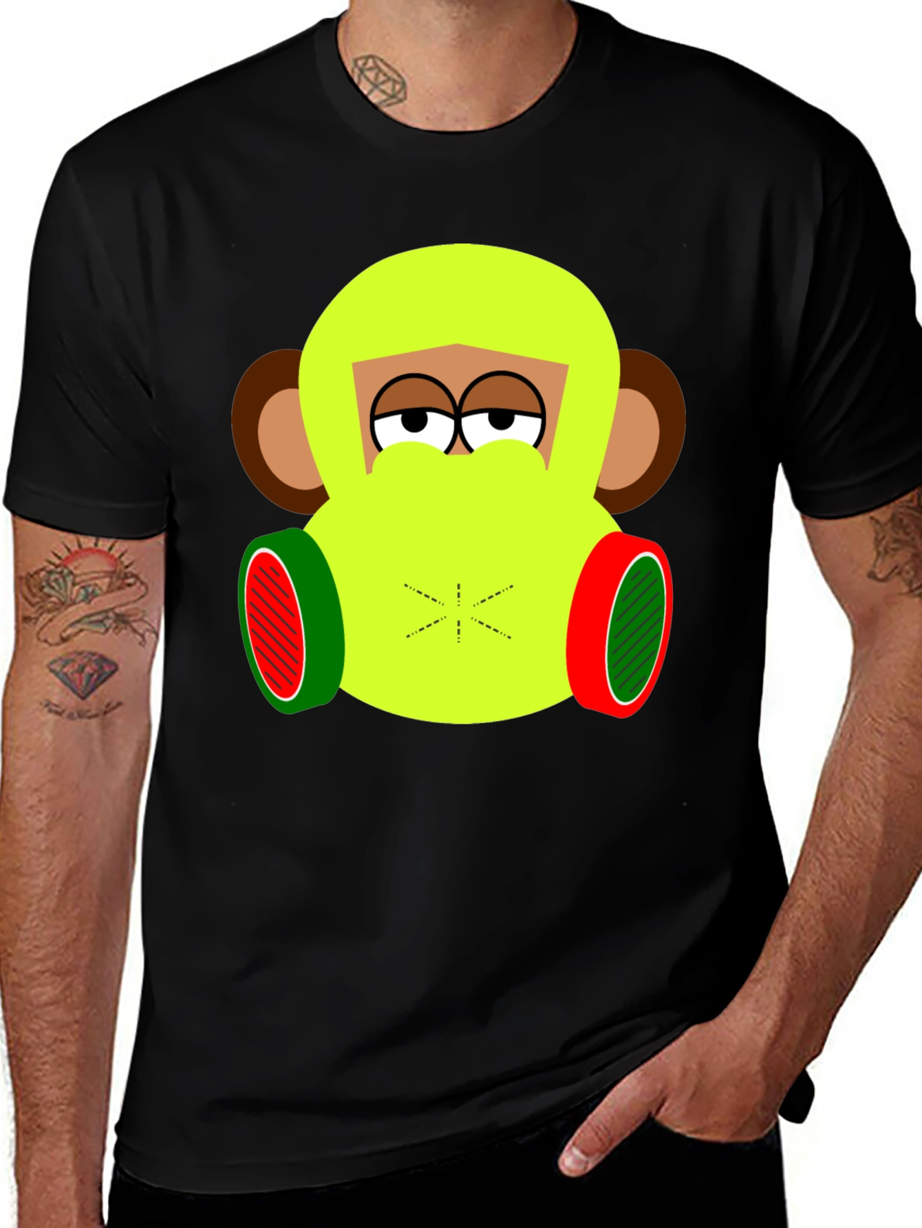 Variant 5 of Cartoon Monkey Graphic Tee - Black