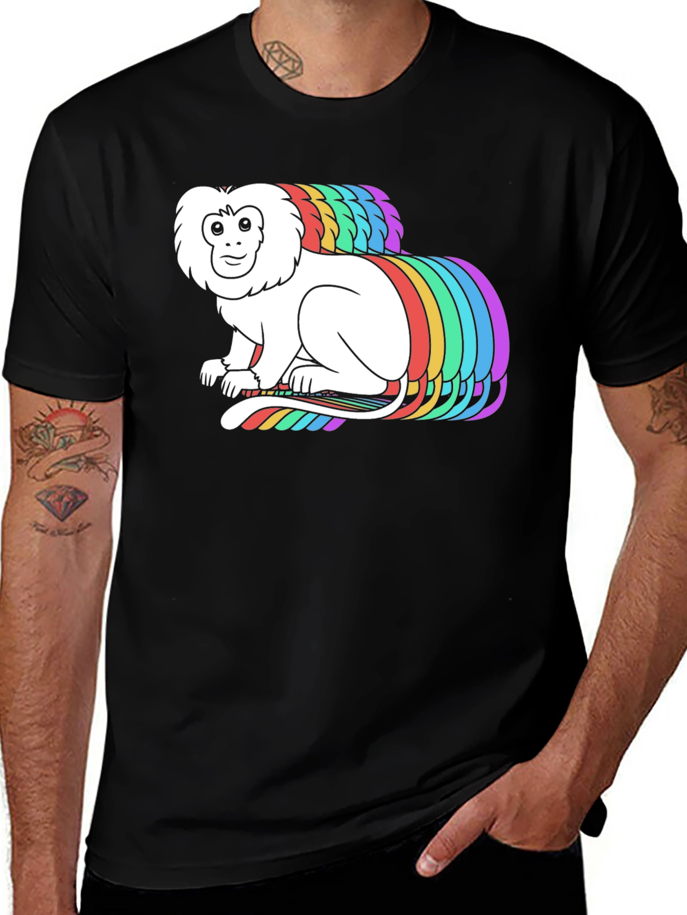 Variant 22 of Rainbow Monkey Graphic Black T-Shirt