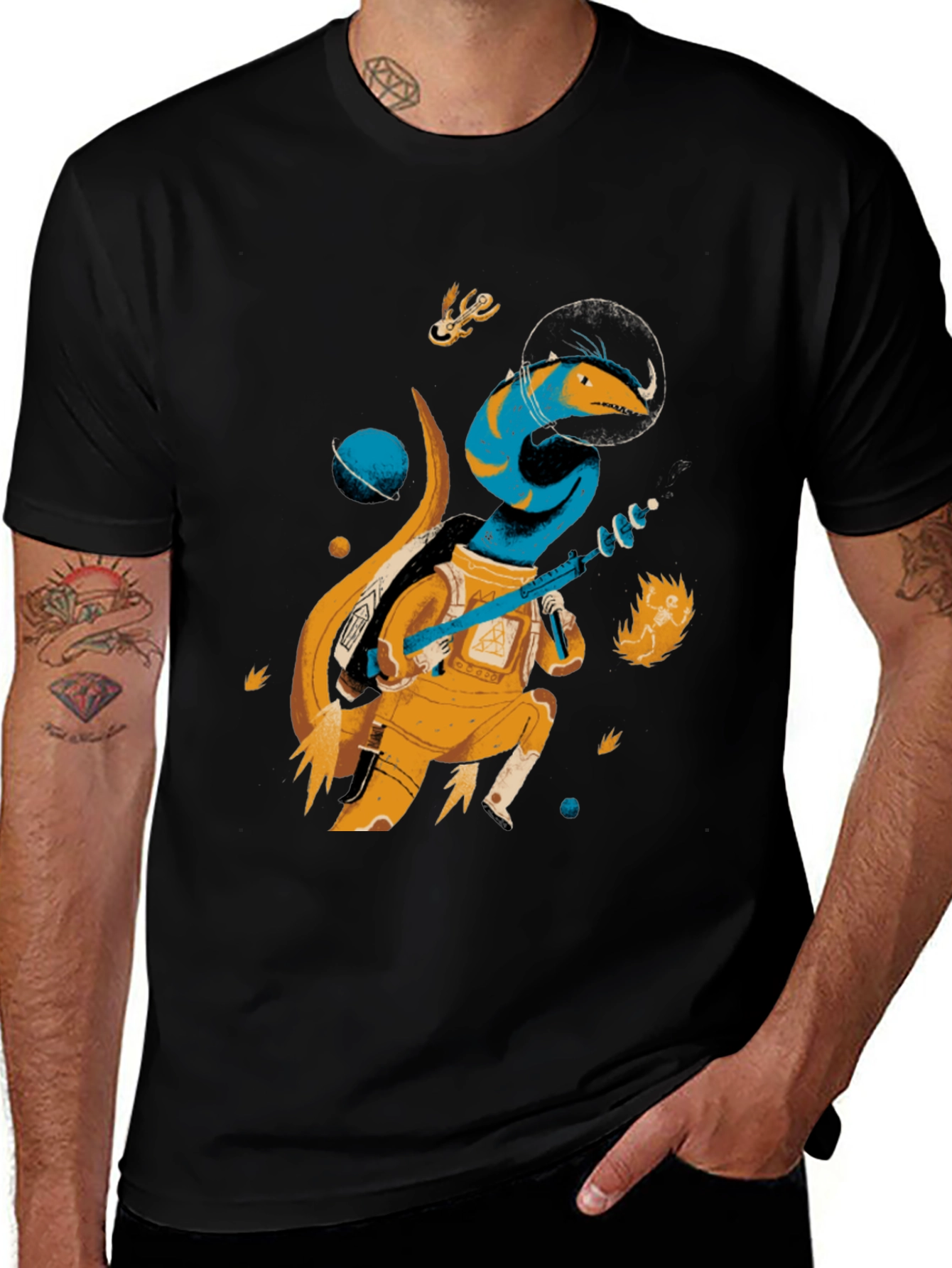 Variant 17 of Space Lizard Graphic Tee - Black Cotton T-Shirt