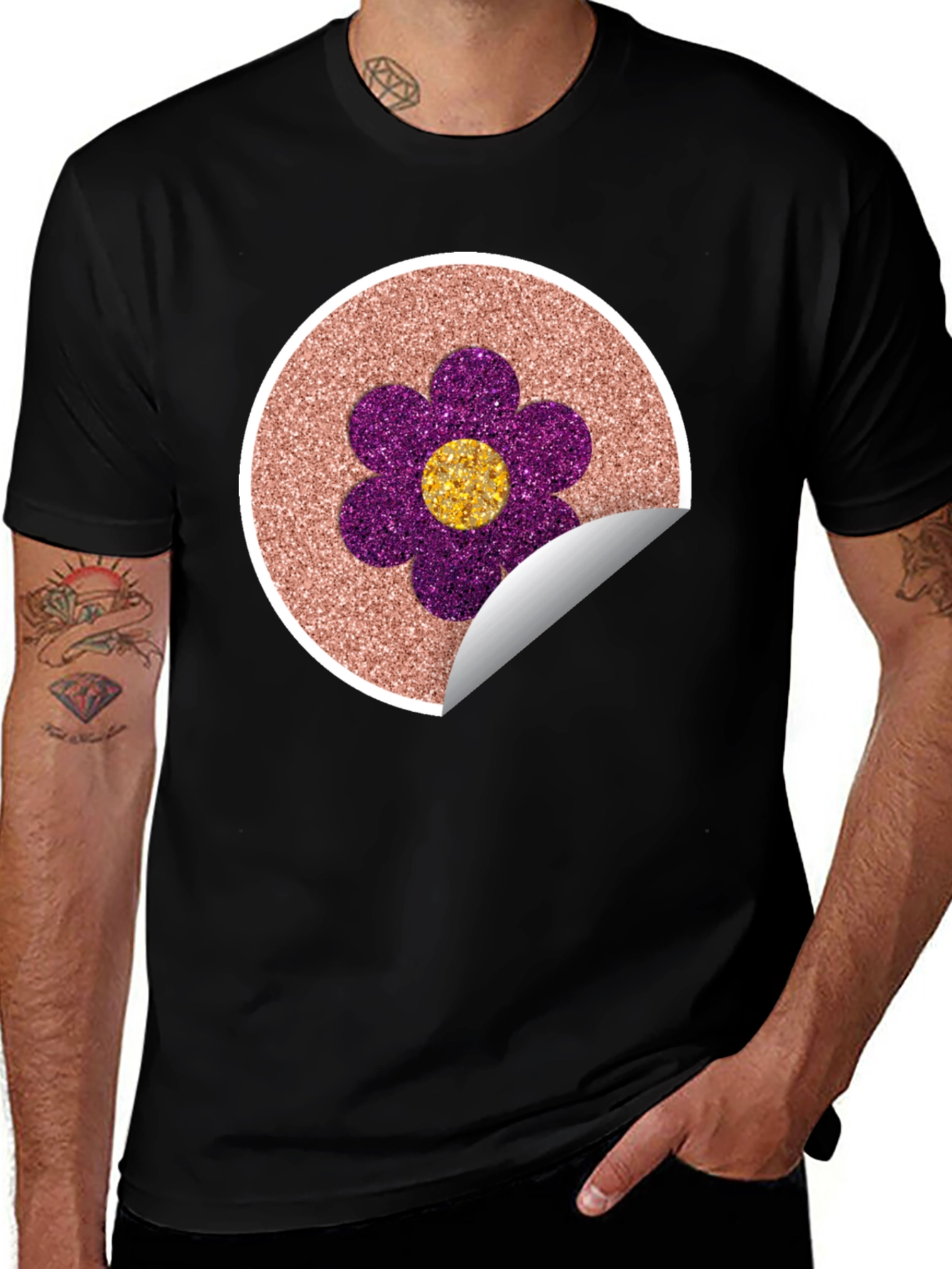 Variant 4 of Glitter Flower Graphic Tee - Stylish Crew Neck T-Shirt