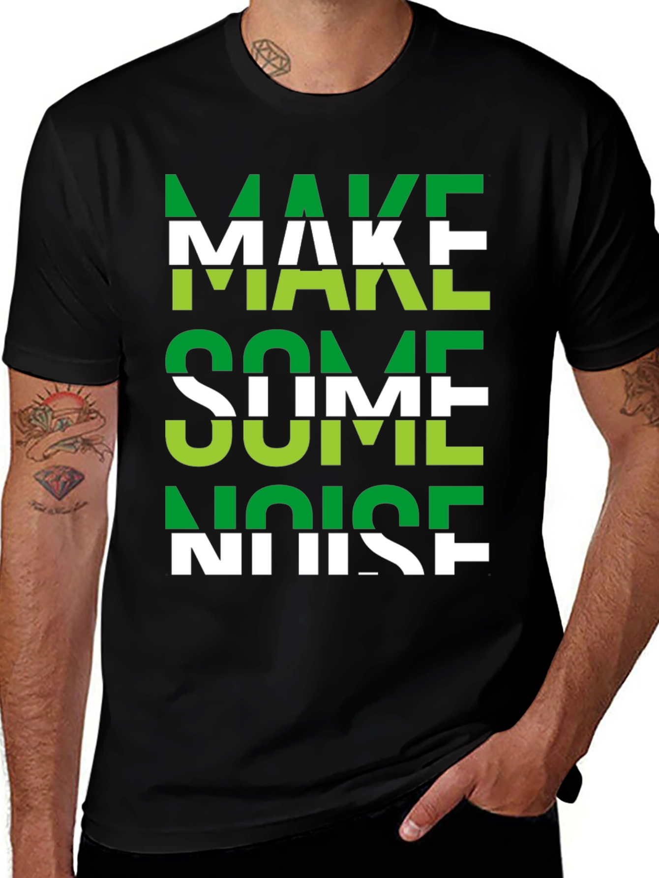 Variant 6 of Make Some Noise Graphic Tee - Green and White Print