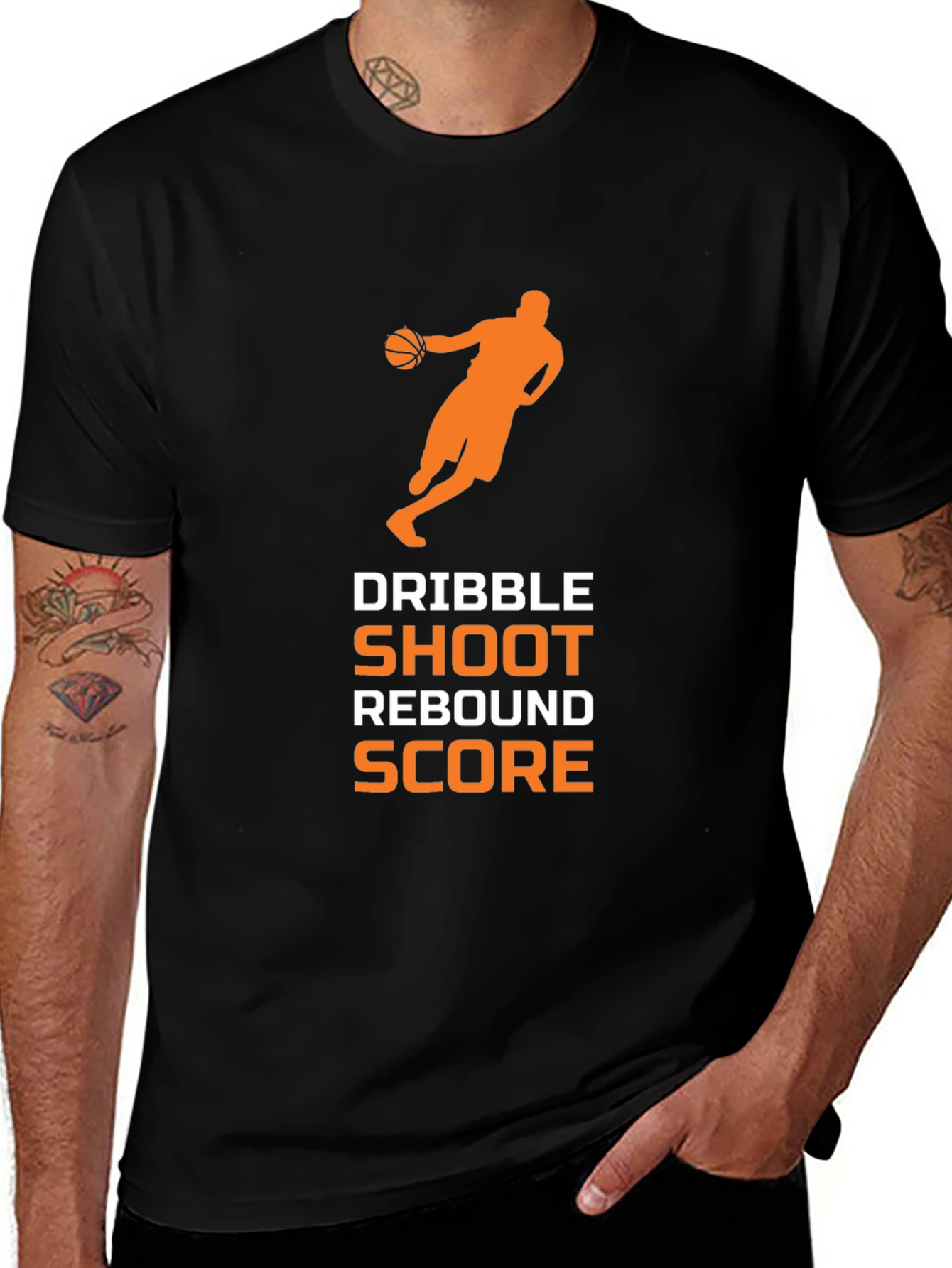 Basketball Dribble Shoot Rebound Score Black T-Shirt