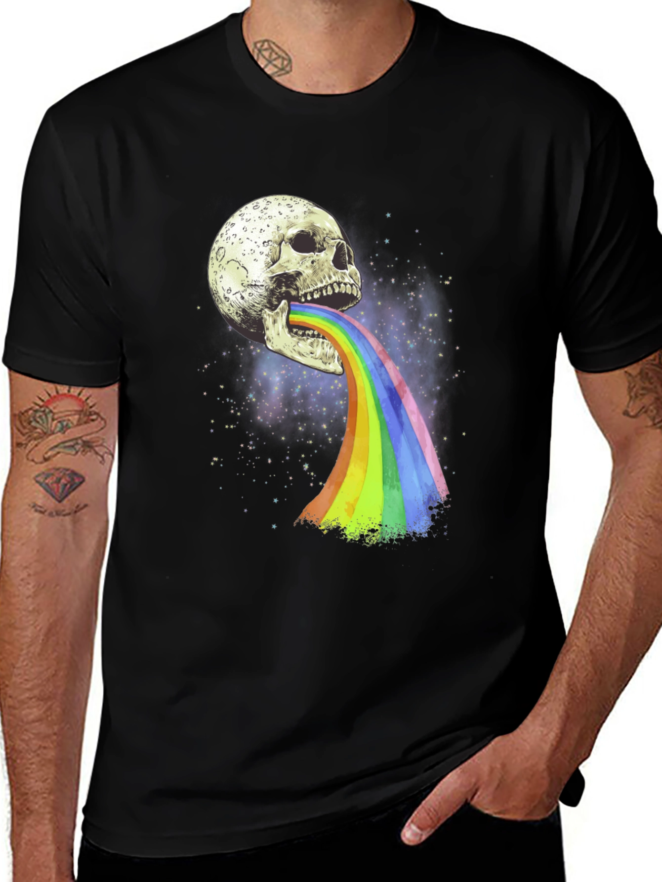 Variant 11 of Skull Moon Rainbow Vomit Graphic T-Shirt