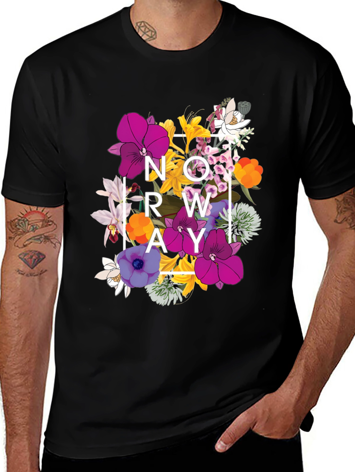 Variant 12 of Floral Norway Graphic T-Shirt - Black