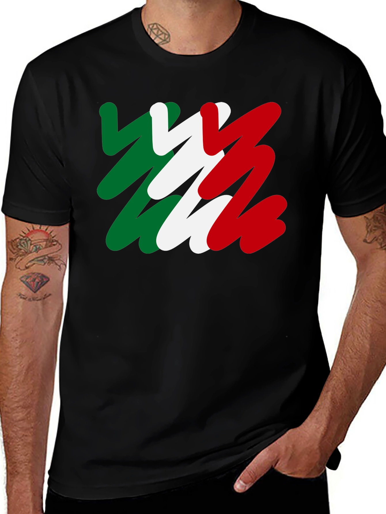 Variant 11 of Italian Flag T-Shirt - Black Cotton Tee
