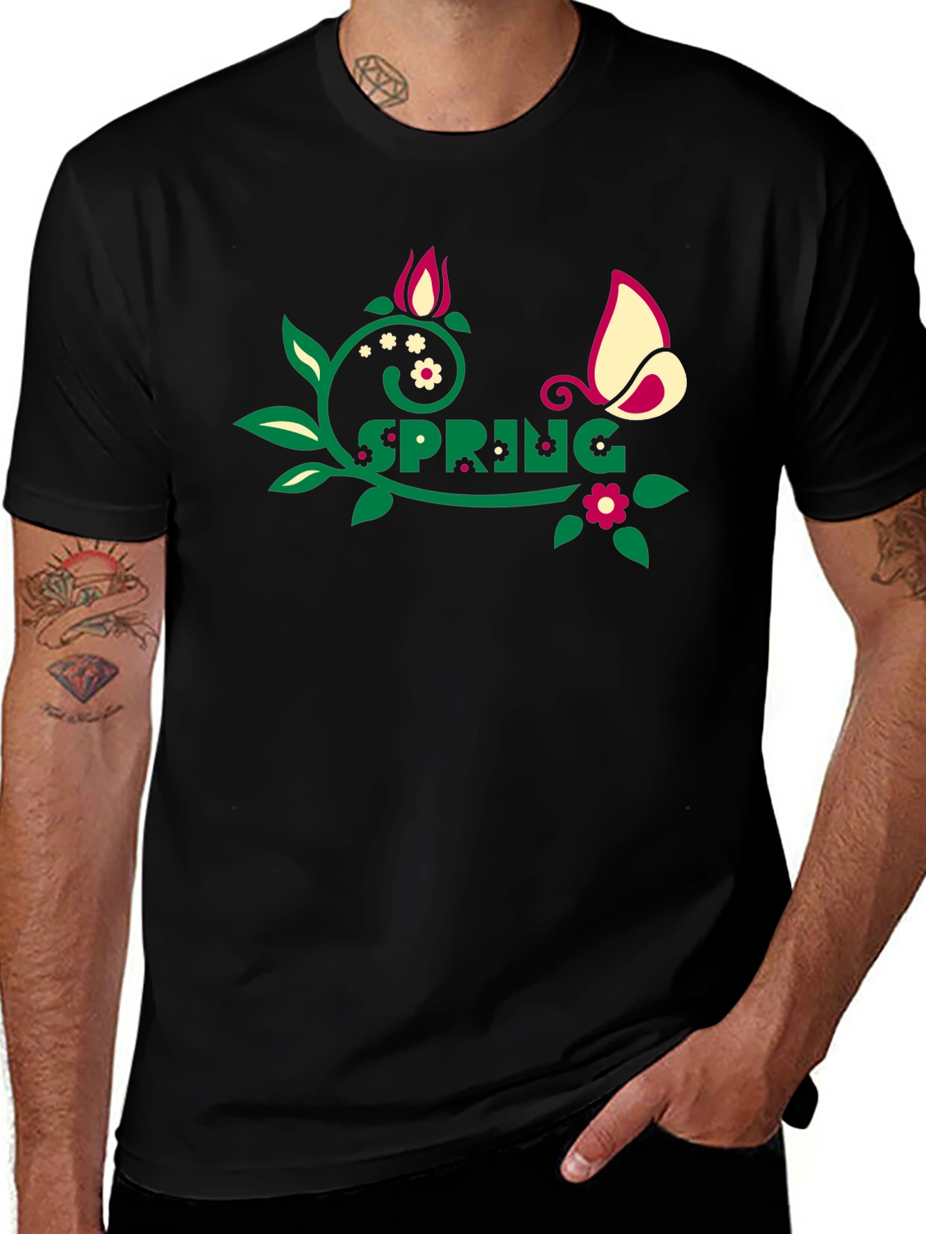 Spring Graphic Tee - Floral Butterfly Design