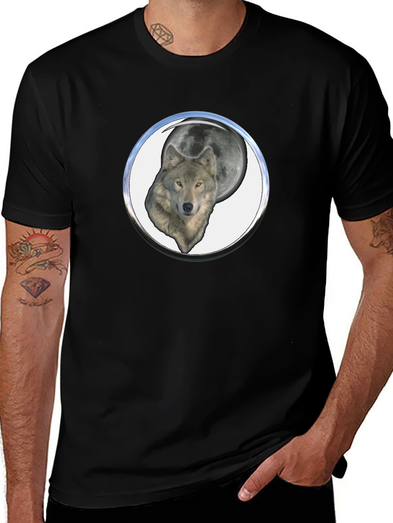 Variant 9 of Wolf Moon Graphic Tee - Black Cotton Blend