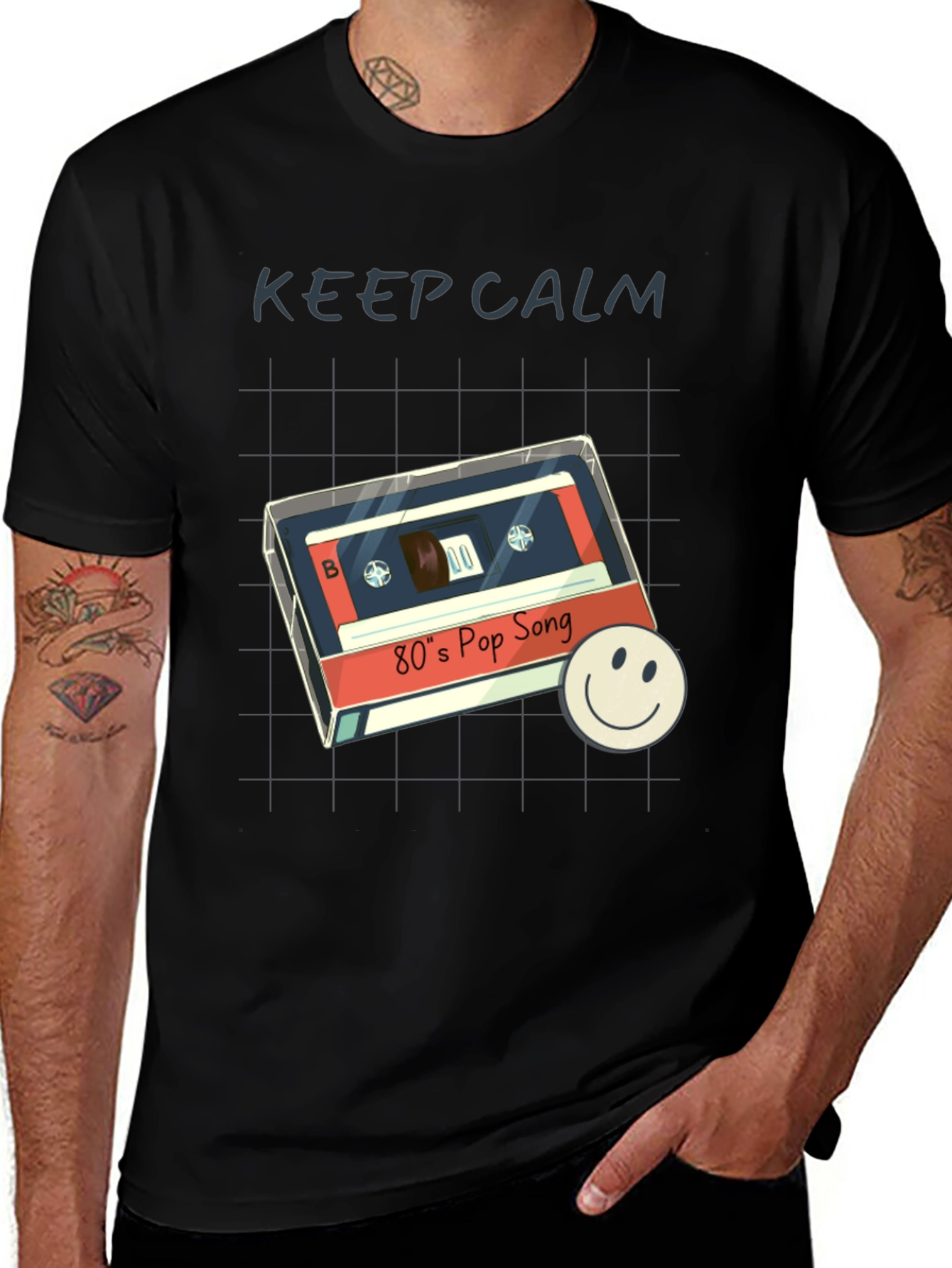 Black Retro 80's Pop Song T-Shirt - Keep Calm Style main image