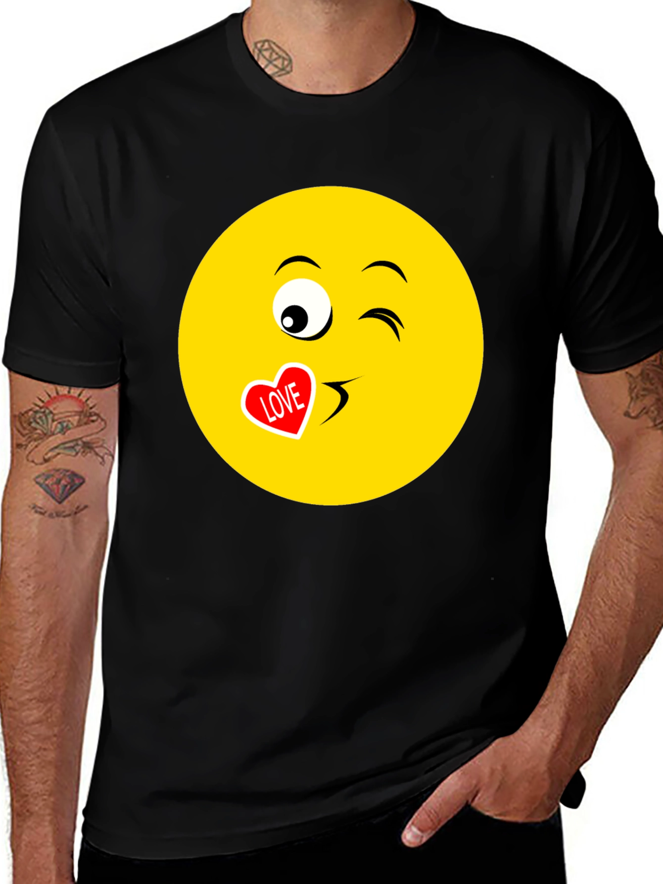 Variant 20 of Winking Emoji Love Graphic T-Shirt - Black