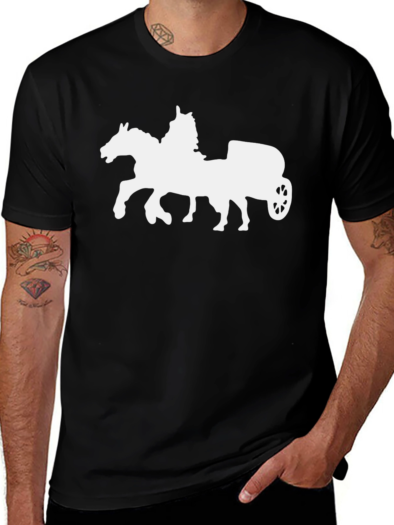 Variant 10 of Horse Chariot Graphic Tee - Classic Black T-Shirt