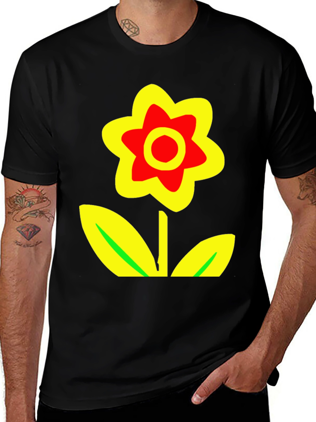 Variant 27 of Bold Flower Graphic Tee - Black Cotton Blend