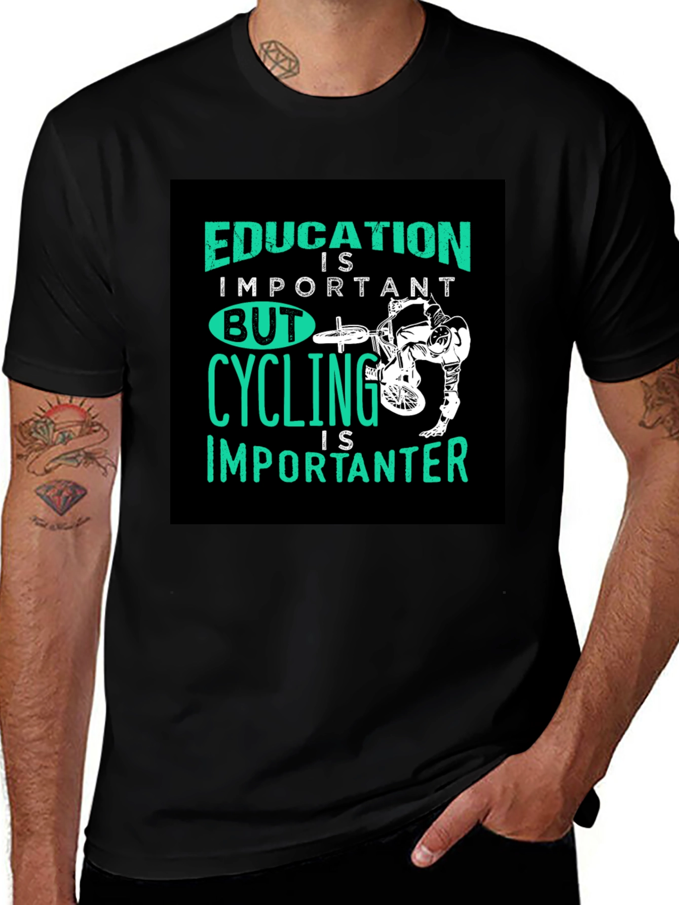 Variant 26 of Cycling Lover's Tee - Education is Important But Cycling is Importanter