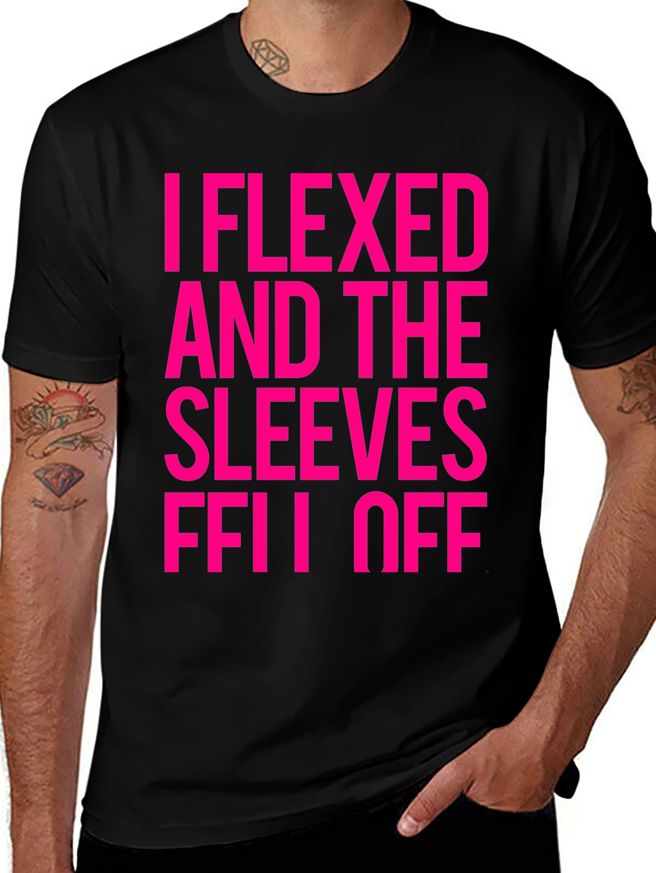 Variant 4 of Funny Flexed Sleeves Off Graphic Tee - Black