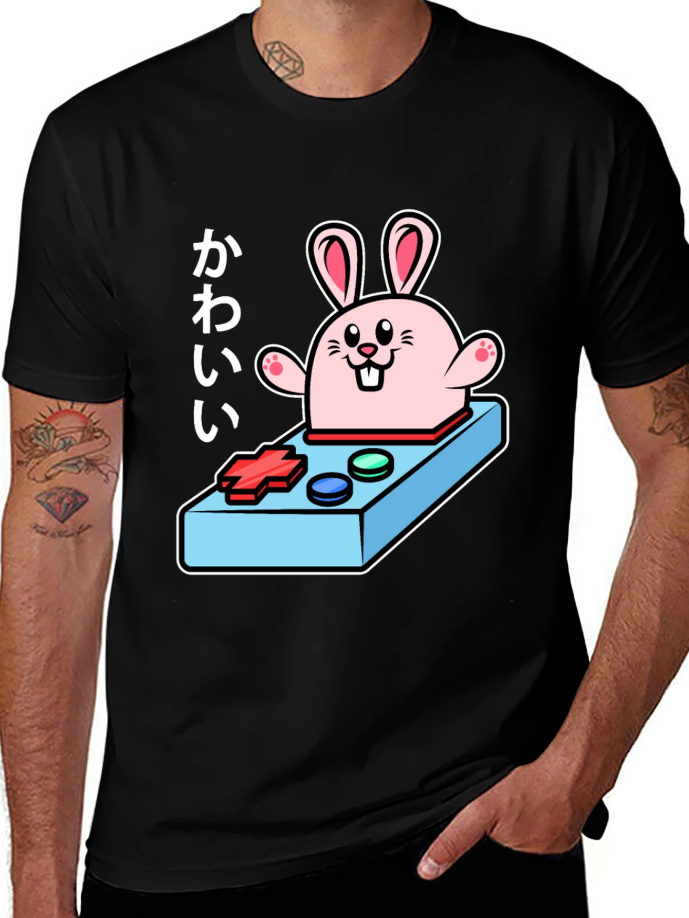 Variant 3 of Kawaii Bunny Gaming Controller Black T-Shirt