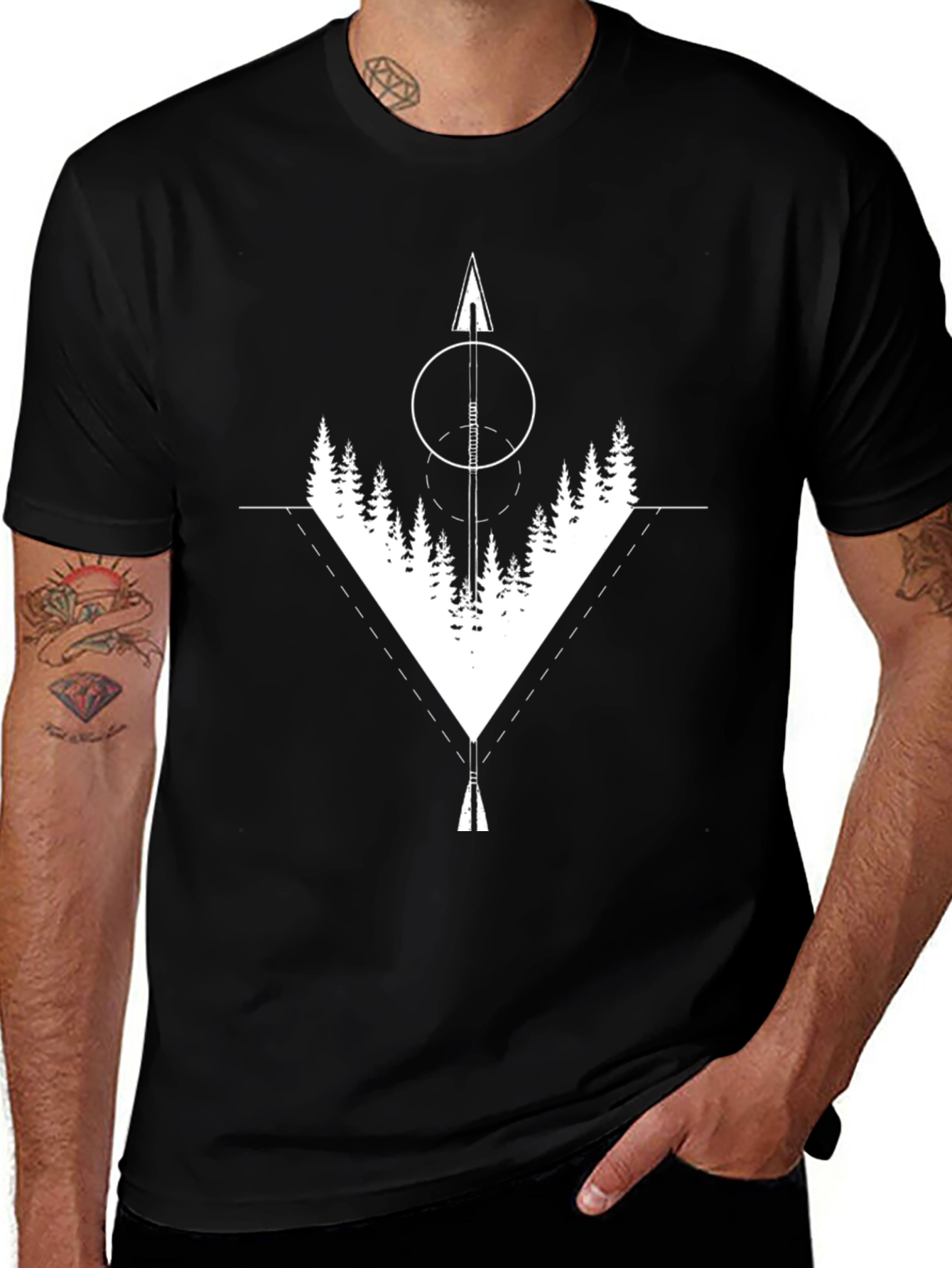 Variant 27 of Geometric Forest Arrow Graphic Black T-Shirt