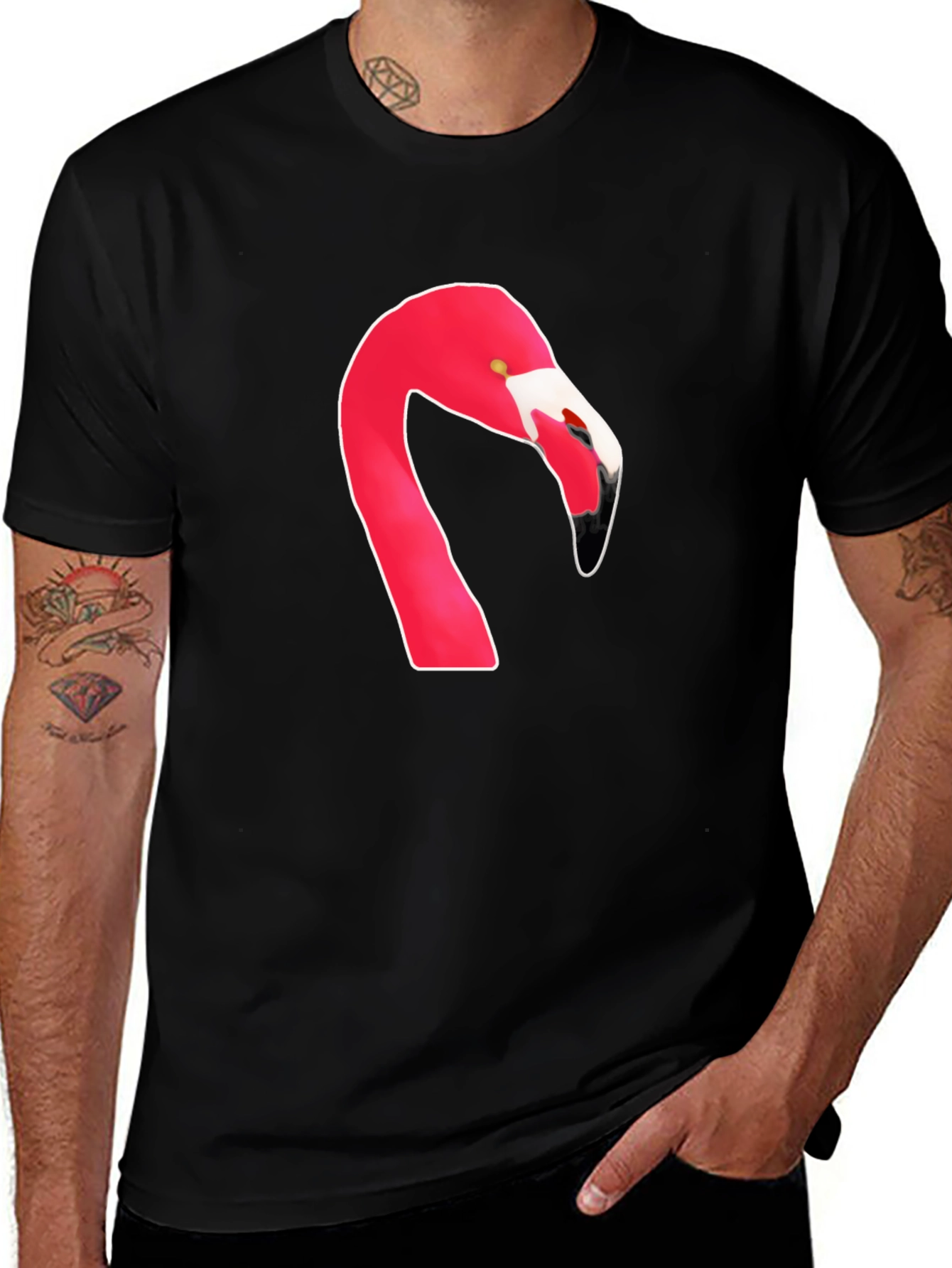 Variant 16 of Flamingo Head Graphic Tee - Casual Black T-Shirt