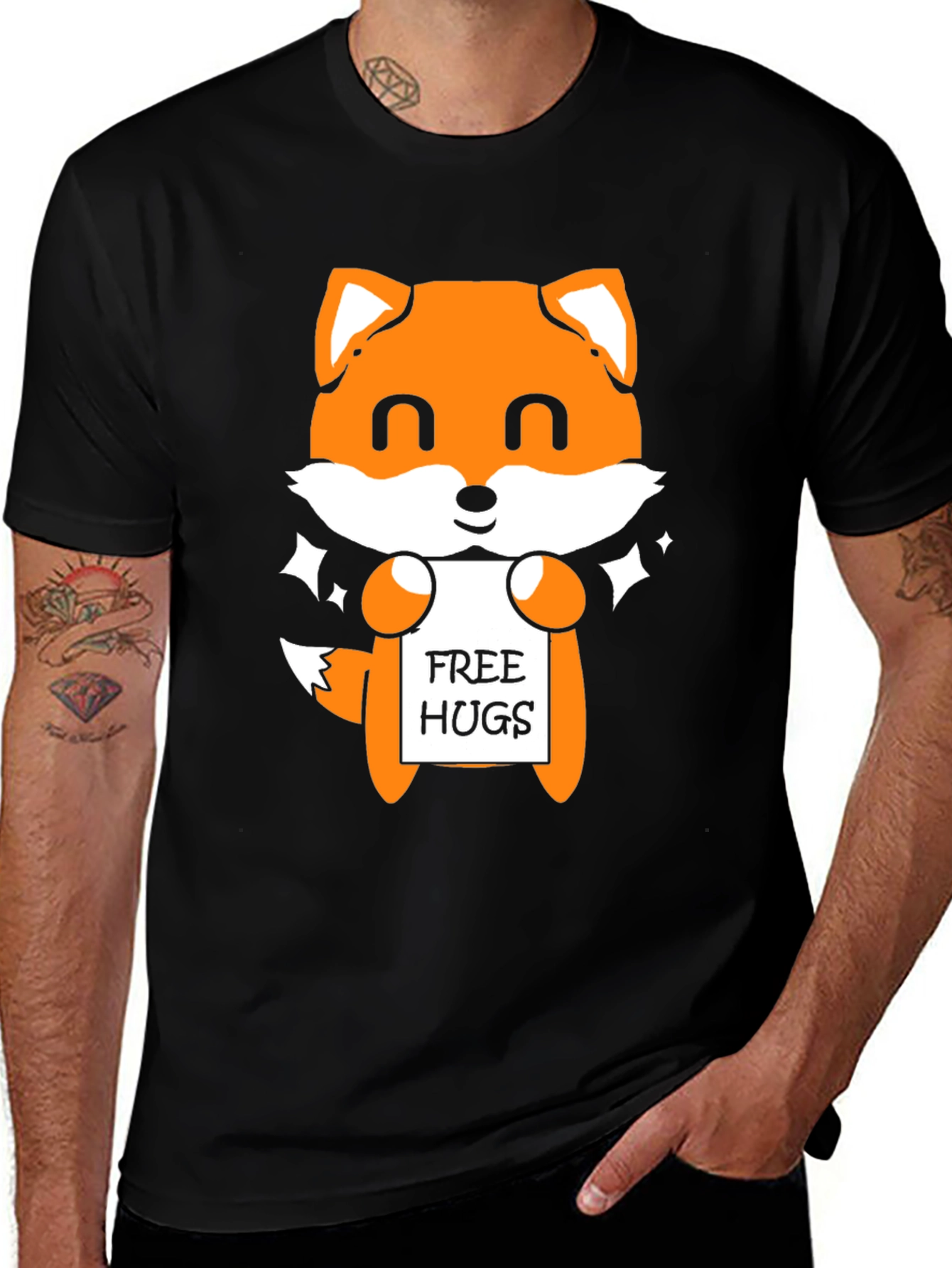 Variant 6 of Cute Fox Free Hugs Black T-Shirt