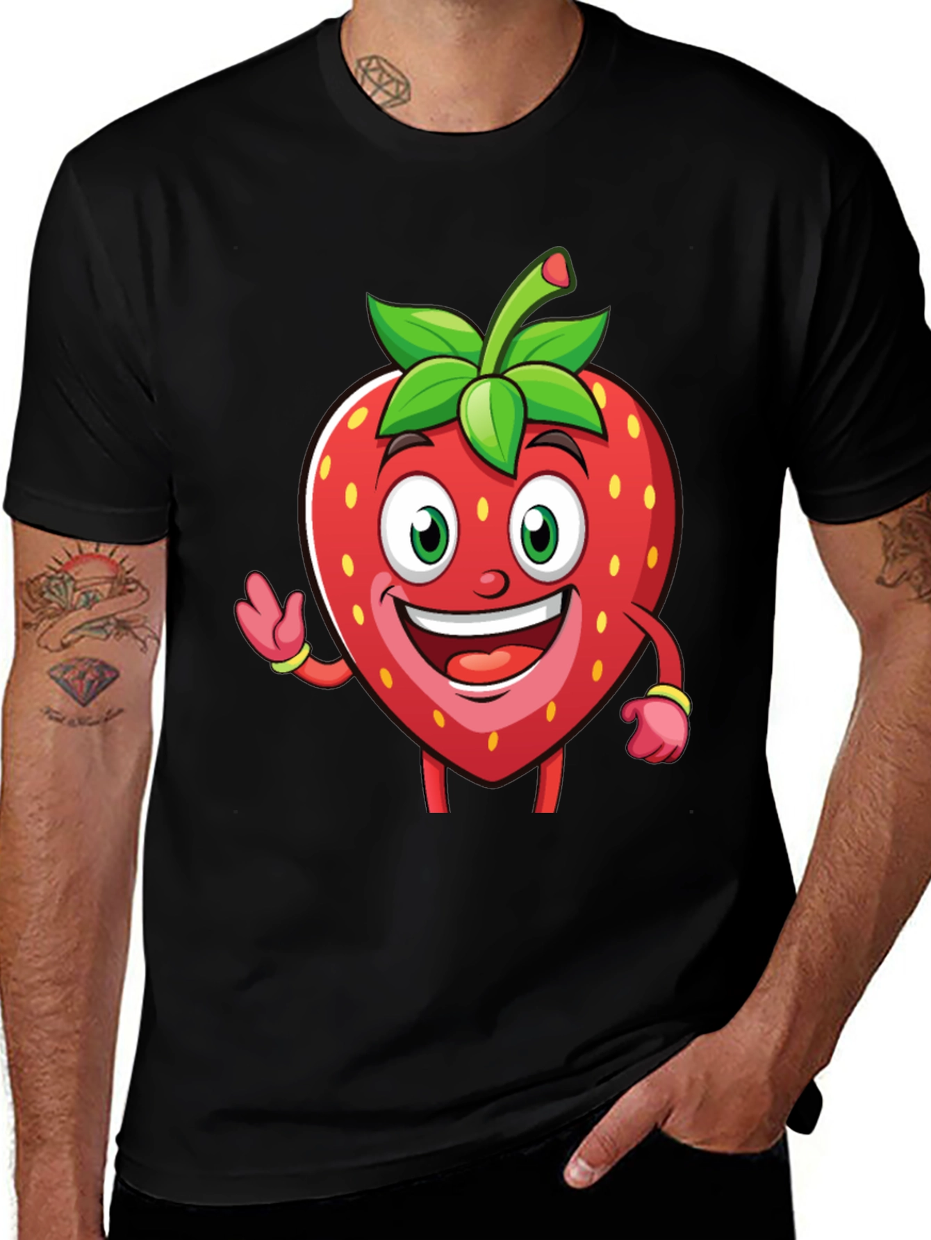 Variant 7 of Funny Strawberry Cartoon T-Shirt - Black