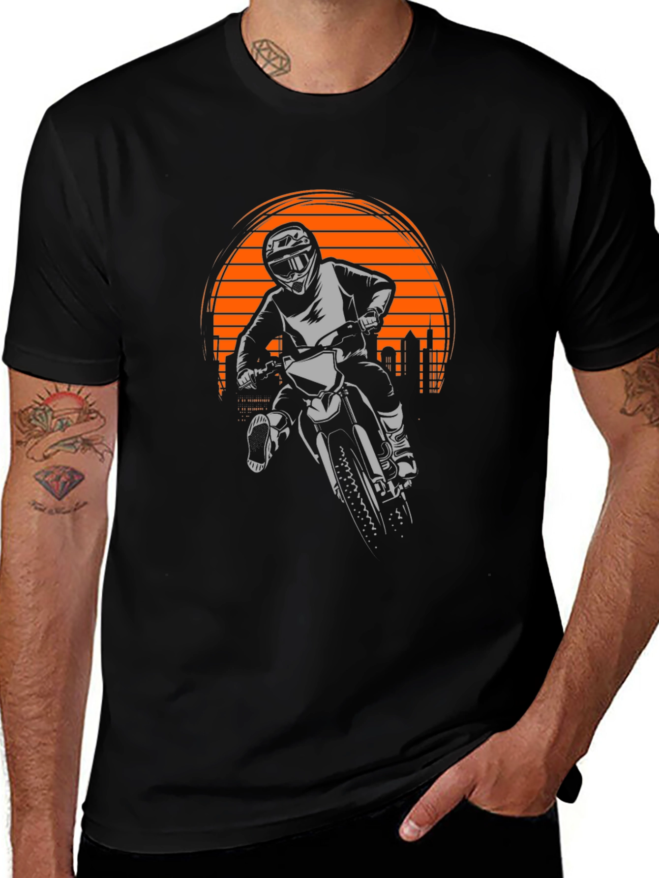 Variant 14 of Motorcycle Rider Graphic Tee - Black Cotton T-Shirt