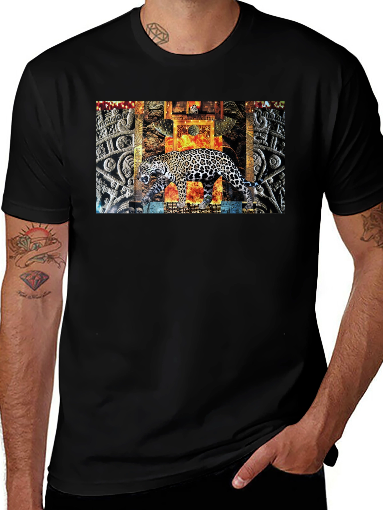 Variant 11 of Jaguar Aztec Print Black T-Shirt