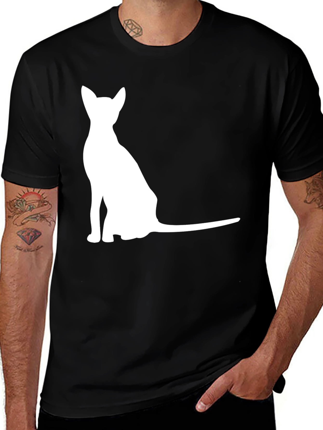 Variant 18 of Men's Black T-Shirt with Cat Graphic