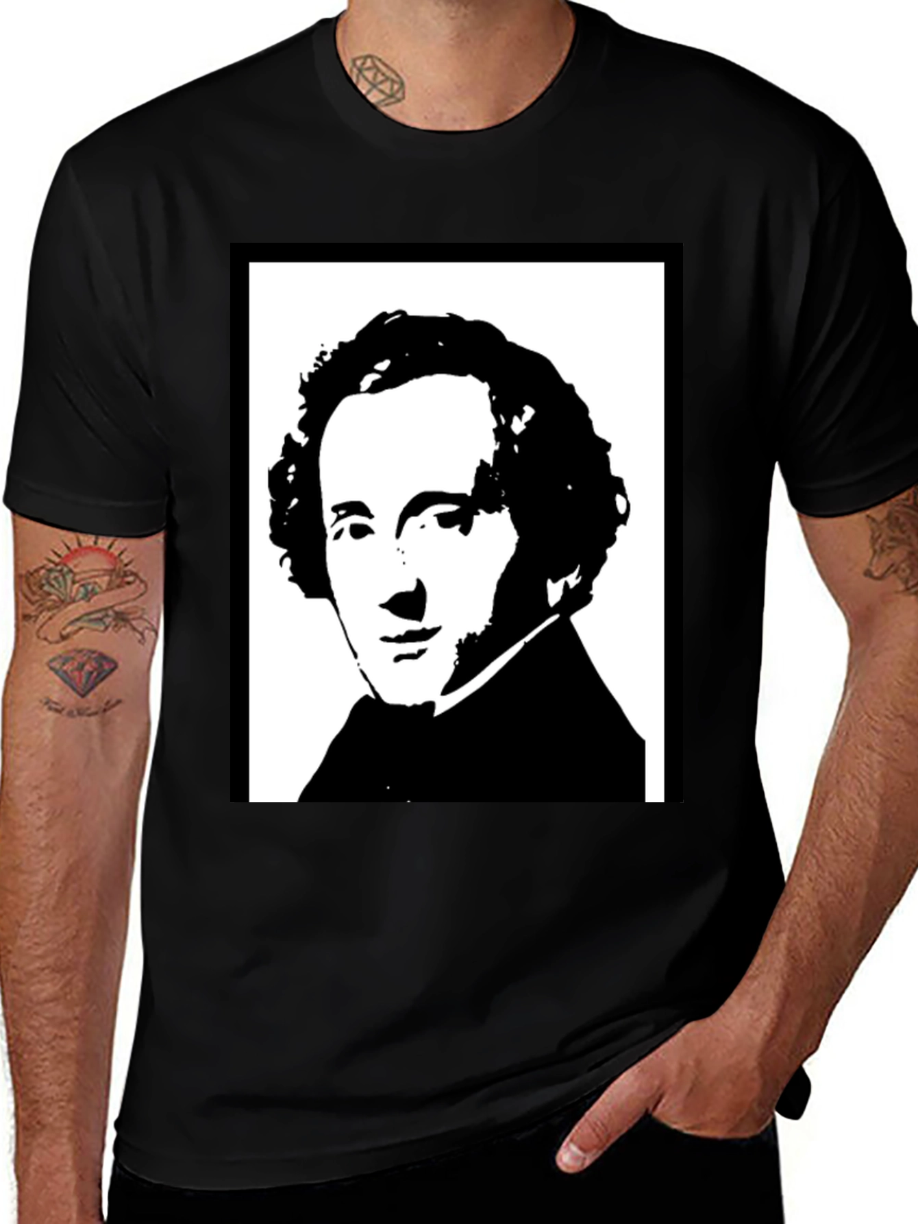 Variant 30 of Black T-Shirt with Historical Portrait Graphic