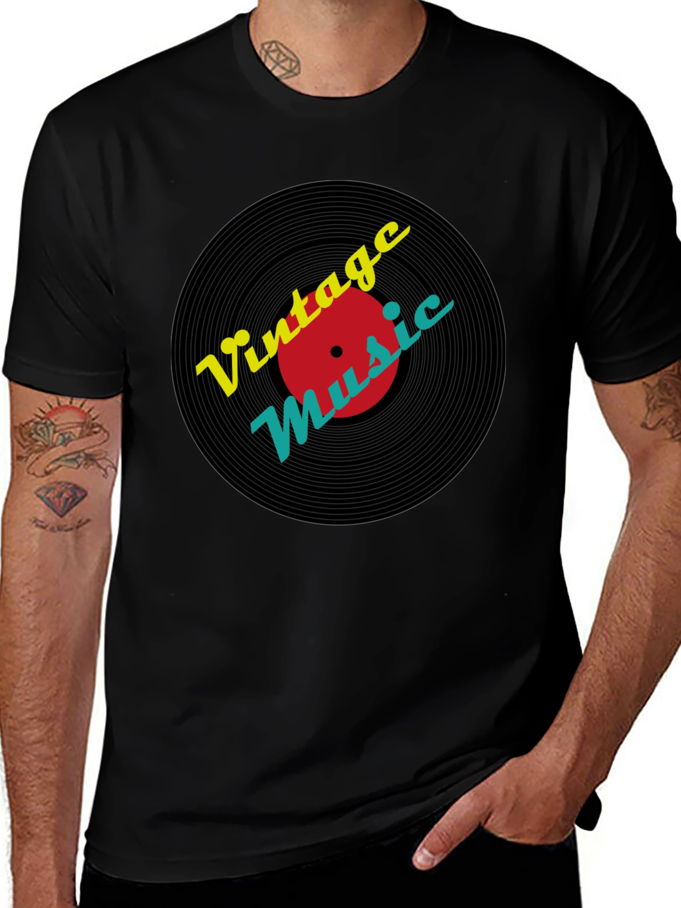 Variant 19 of Vintage Music Record T-Shirt - Black