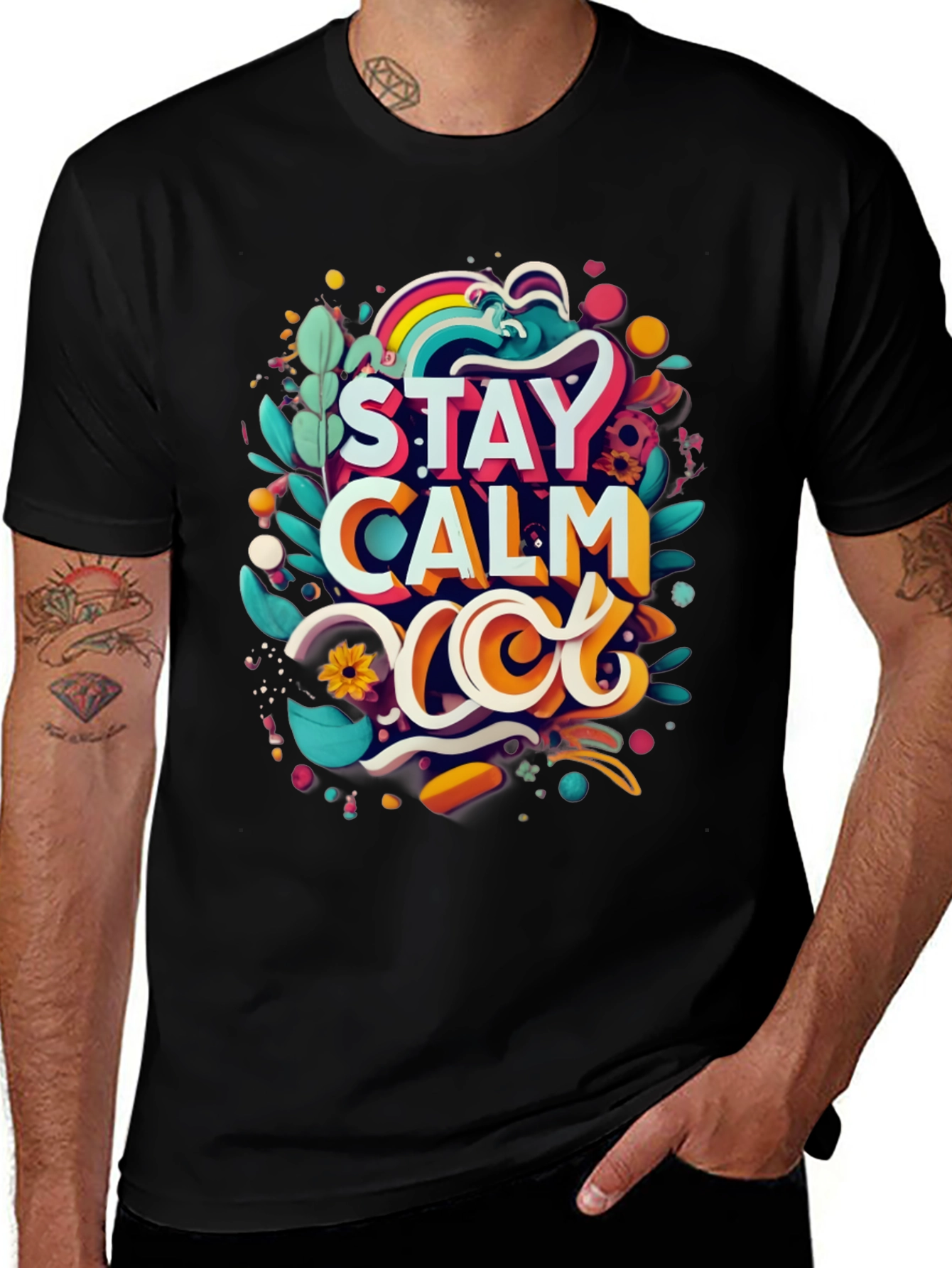 Variant 16 of Stay Calm Graphic Print Crew Neck T-Shirt