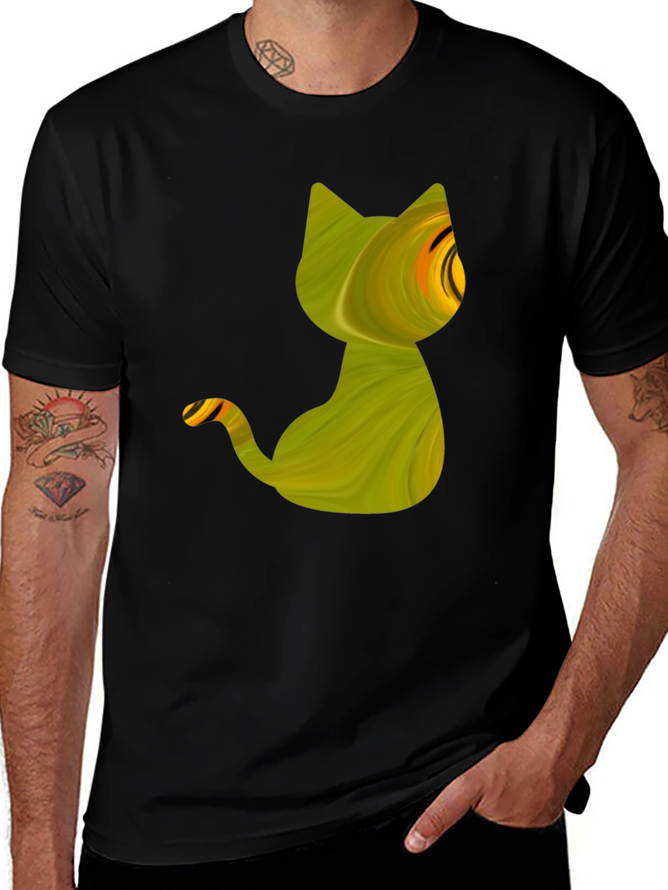 Variant 18 of Abstract Cat Graphic Tee - Men's Black T-Shirt