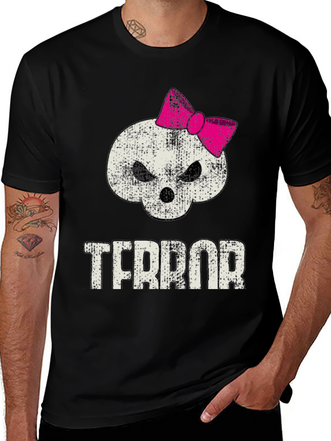 Black Terror Skull with Bow Graphic T-Shirt main image
