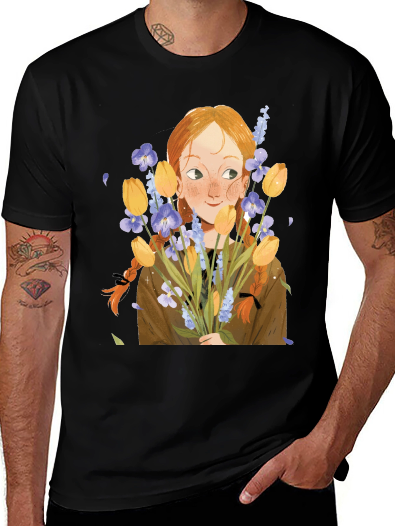 Variant 26 of Floral Girl Black T-Shirt