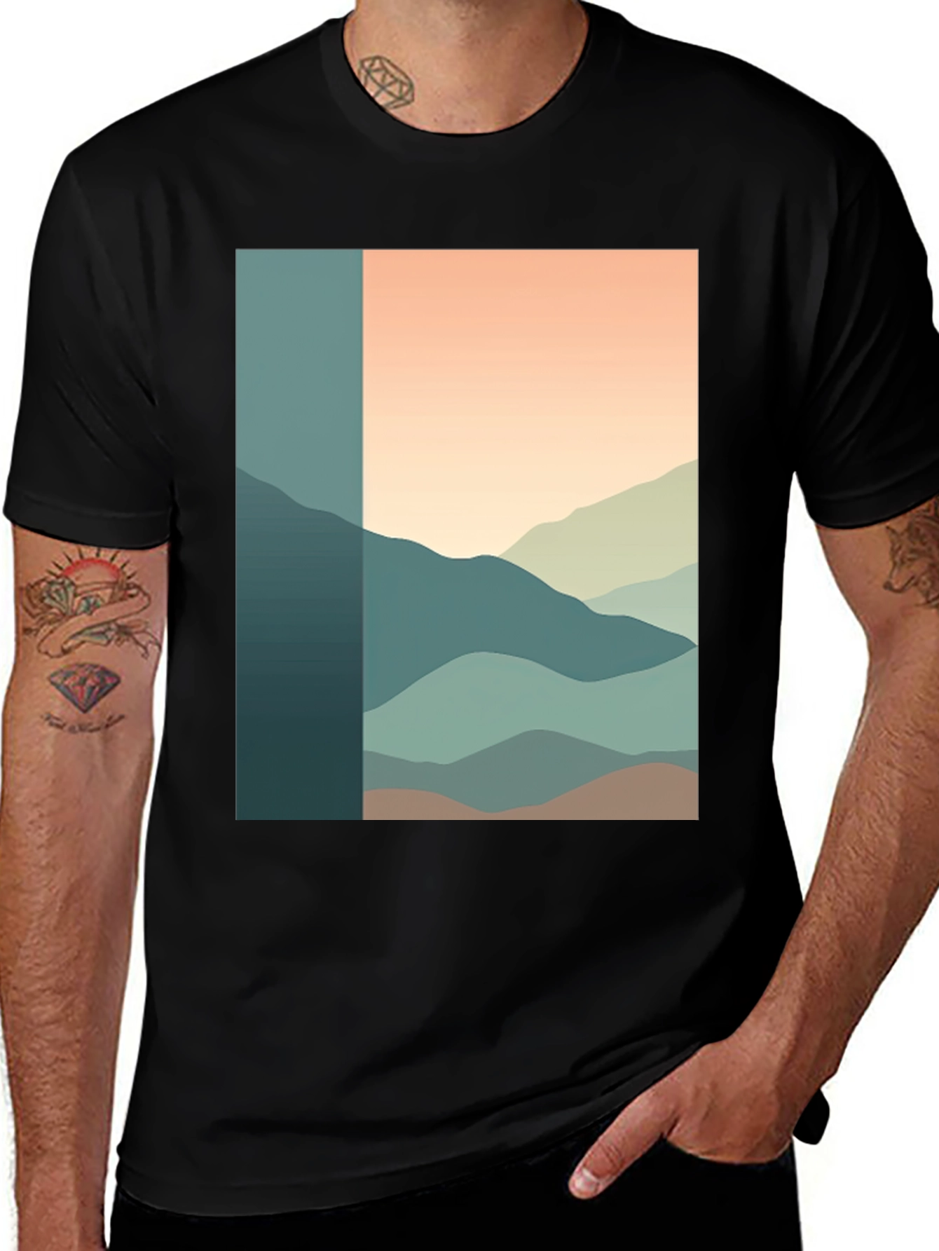 Variant 5 of Abstract Mountain Range Graphic Tee - Black