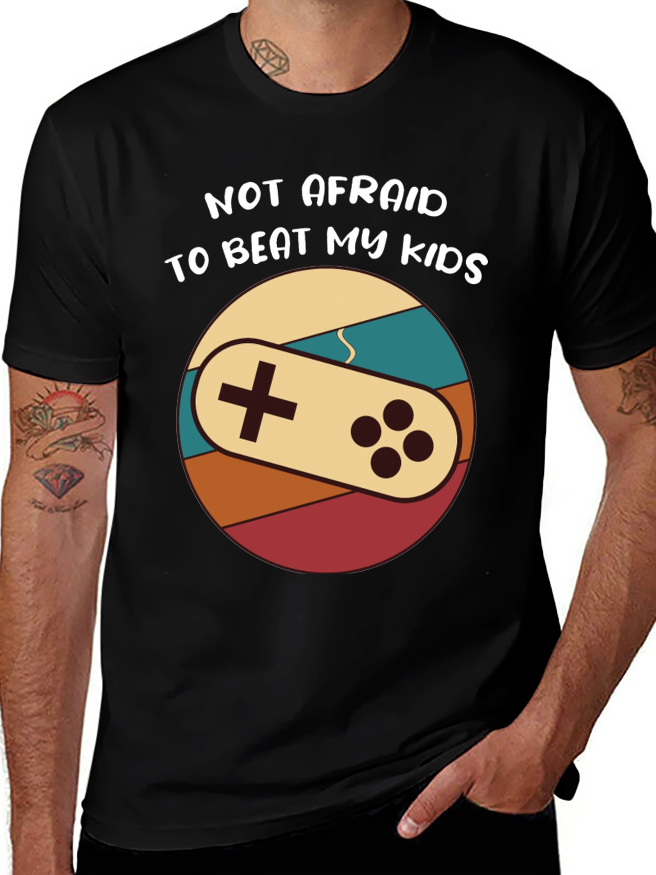 Variant 26 of Retro Gamer Dad T-Shirt - Not Afraid to Beat My Kids Funny Tee